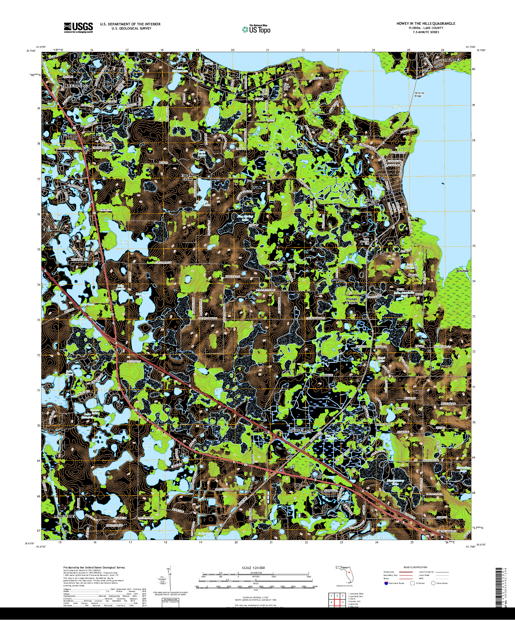 USGS US TOPO 7.5-MINUTE MAP FOR HOWEY IN THE HILLS, FL 2018