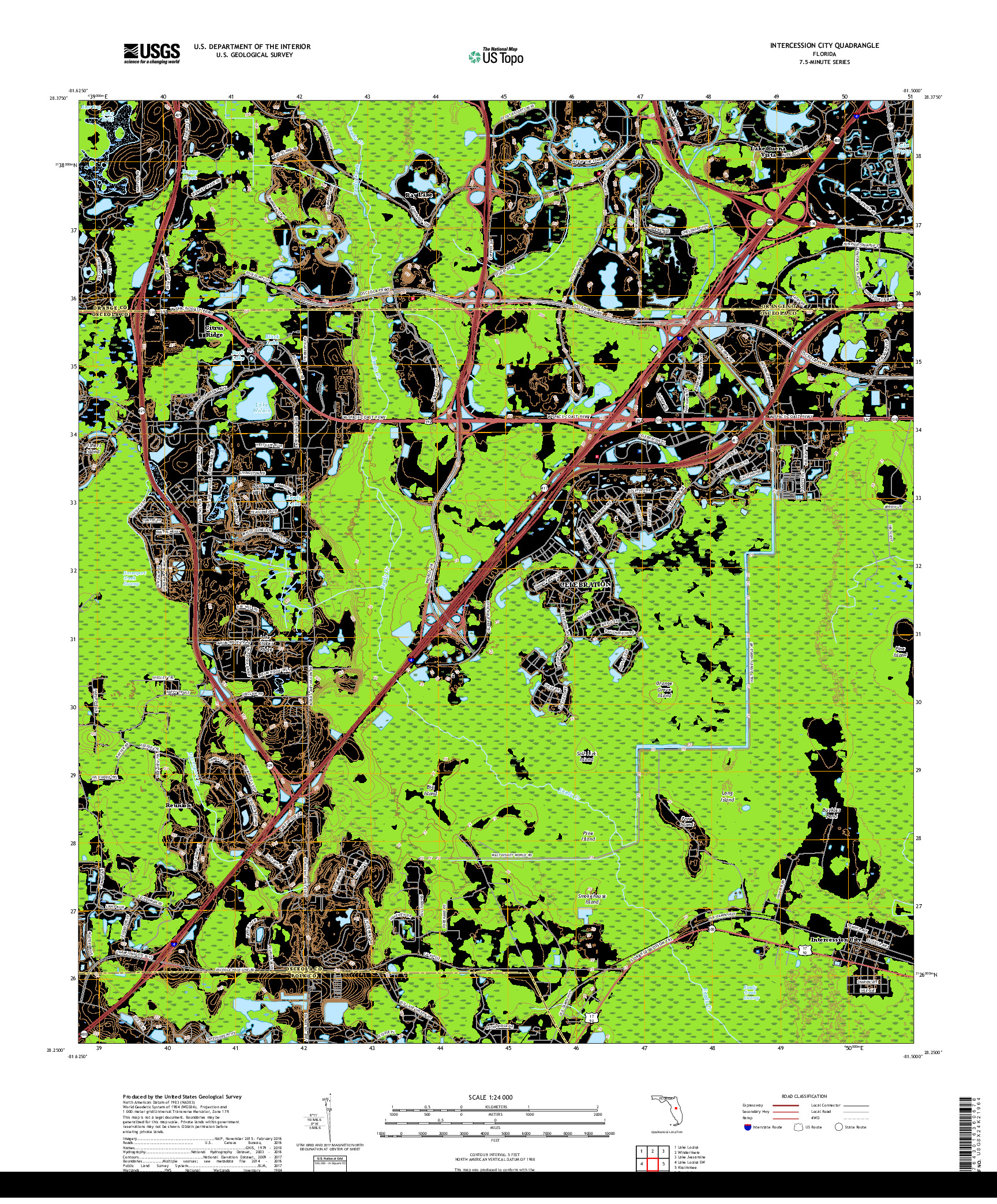 USGS US TOPO 7.5-MINUTE MAP FOR INTERCESSION CITY, FL 2018