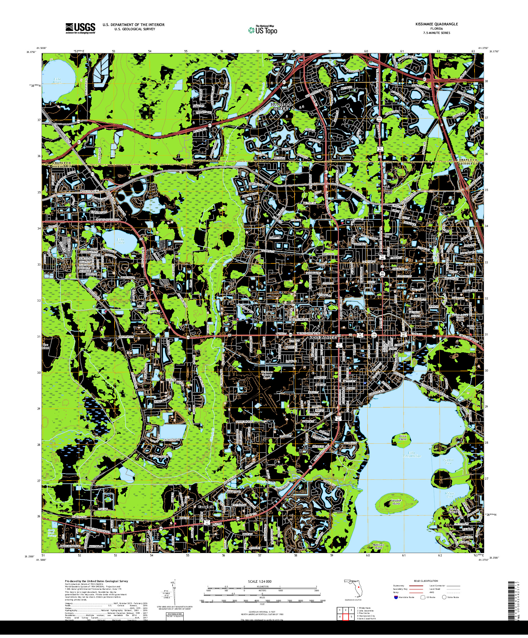 USGS US TOPO 7.5-MINUTE MAP FOR KISSIMMEE, FL 2018