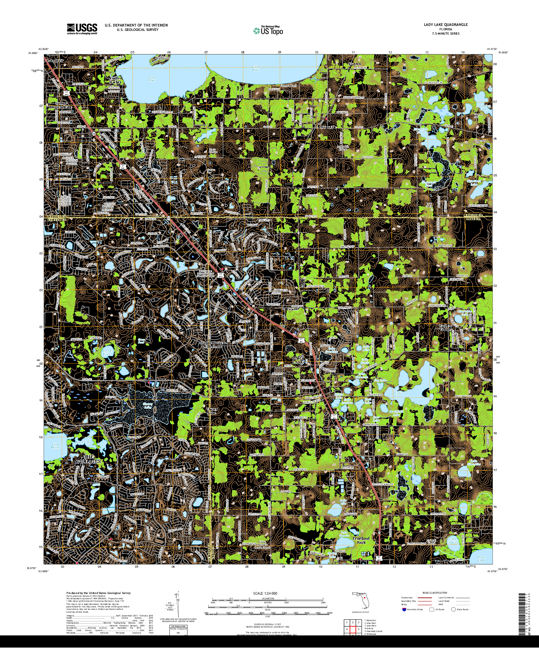 USGS US TOPO 7.5-MINUTE MAP FOR LADY LAKE, FL 2018