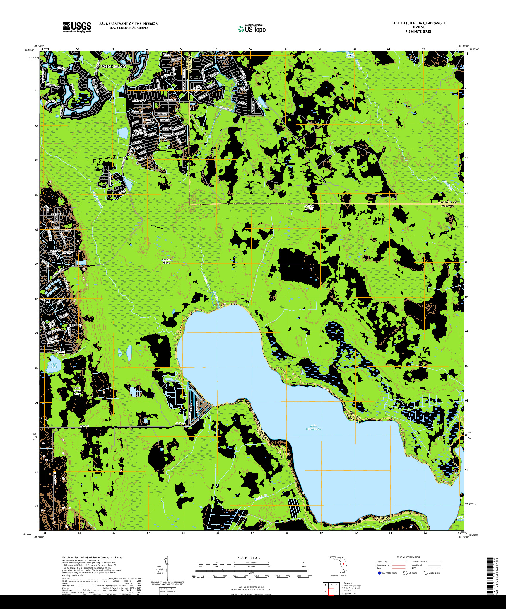 USGS US TOPO 7.5-MINUTE MAP FOR LAKE HATCHINEHA, FL 2018