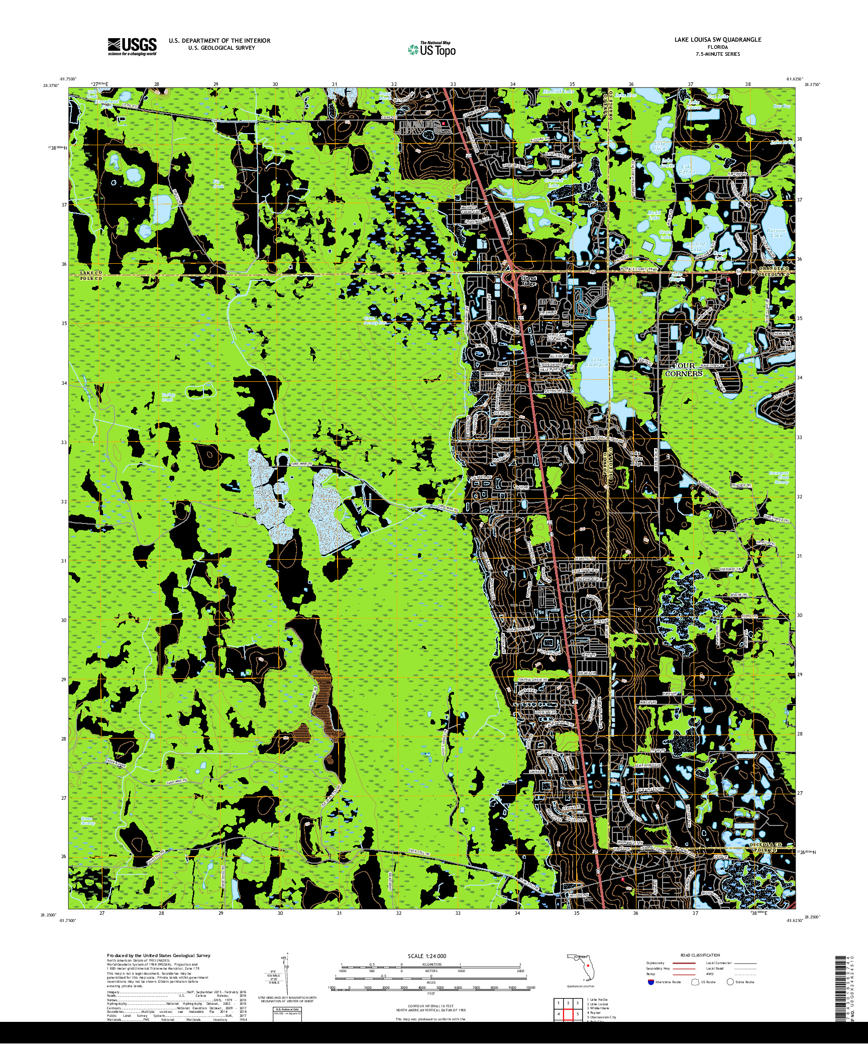 USGS US TOPO 7.5-MINUTE MAP FOR LAKE LOUISA SW, FL 2018