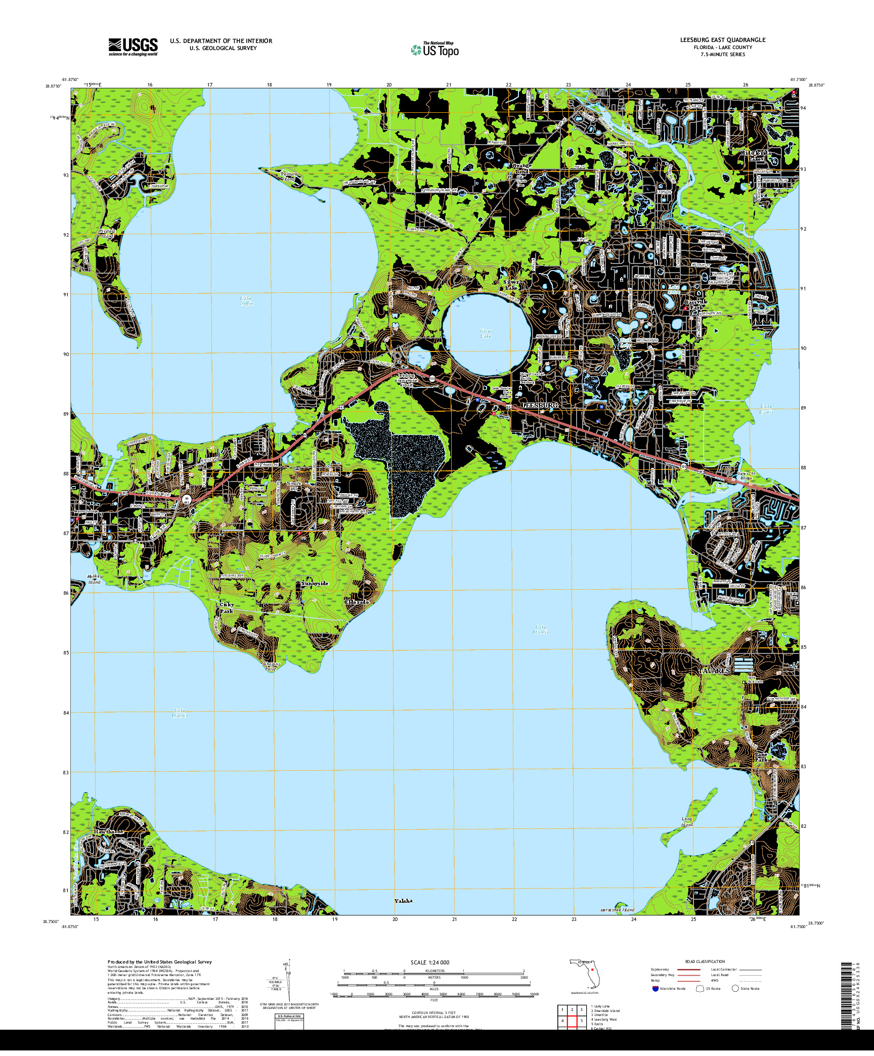 USGS US TOPO 7.5-MINUTE MAP FOR LEESBURG EAST, FL 2018