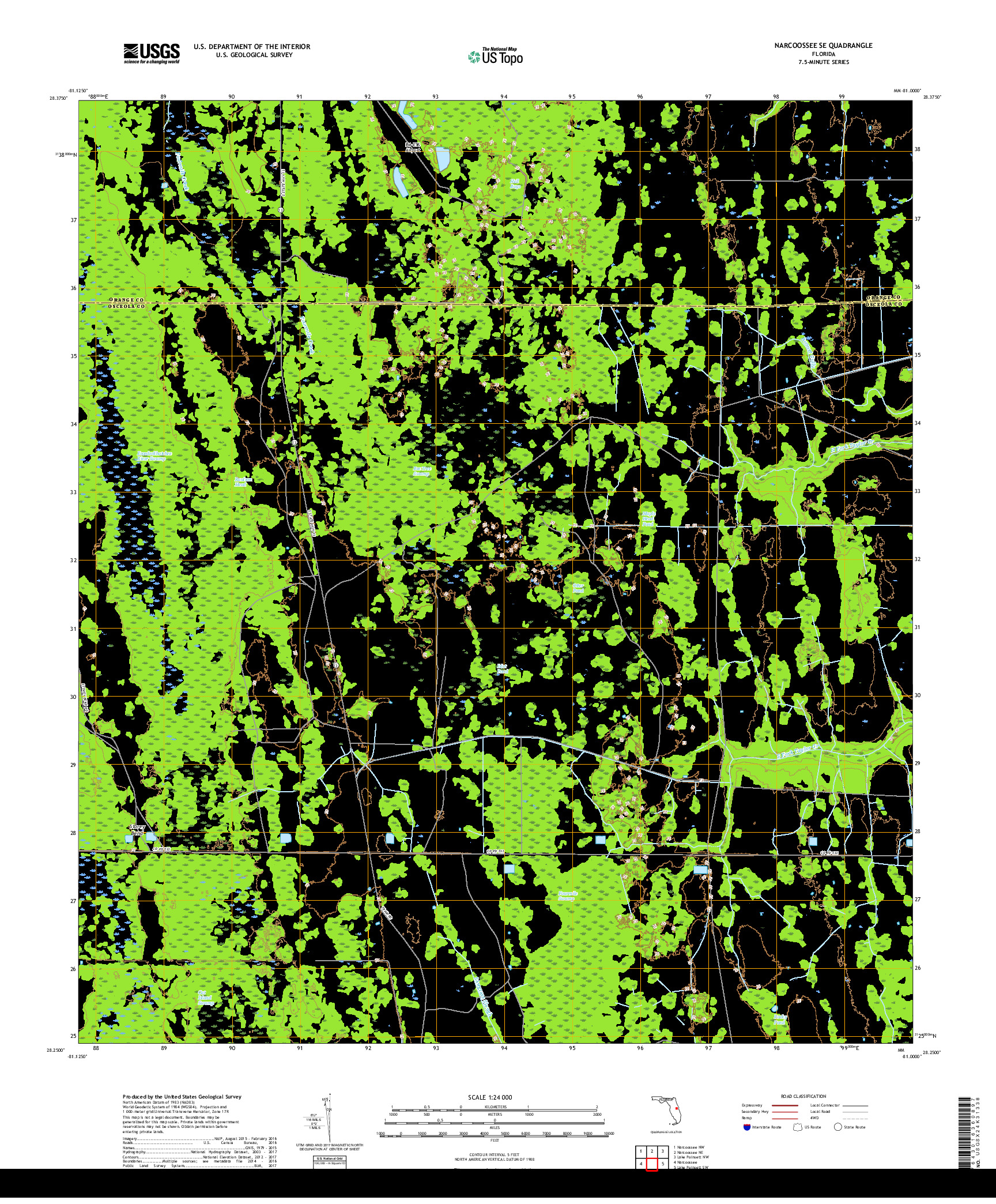 USGS US TOPO 7.5-MINUTE MAP FOR NARCOOSSEE SE, FL 2018