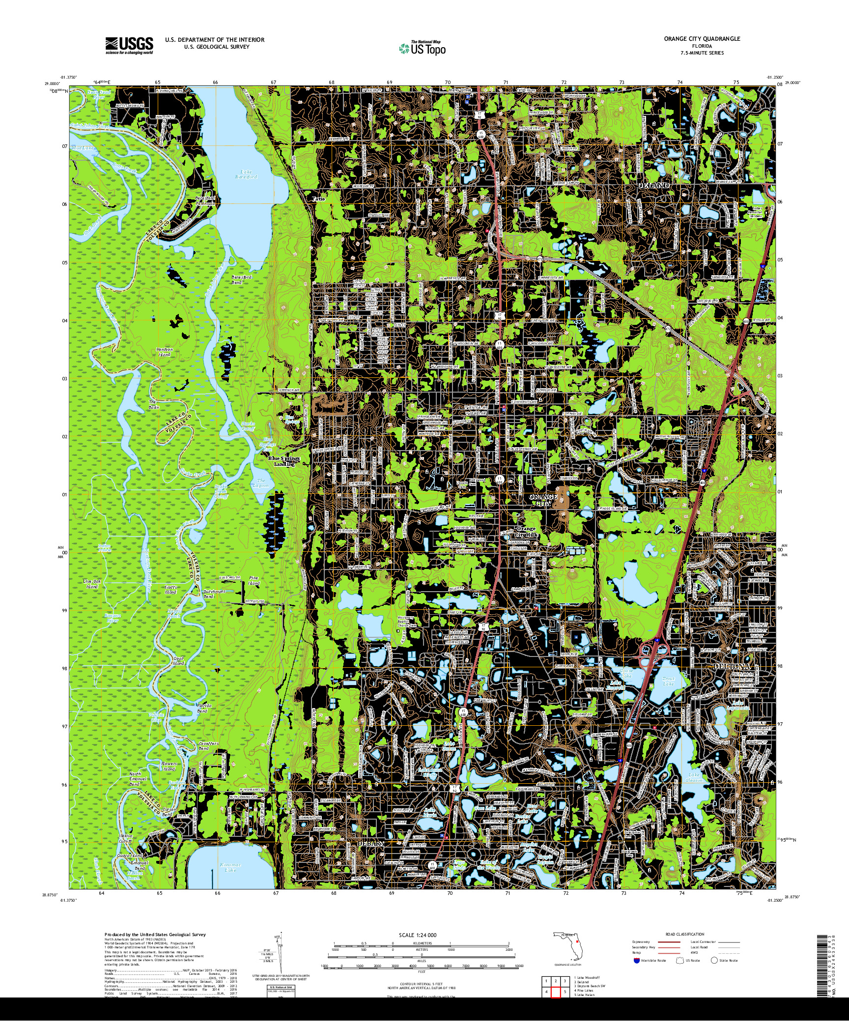 USGS US TOPO 7.5-MINUTE MAP FOR ORANGE CITY, FL 2018