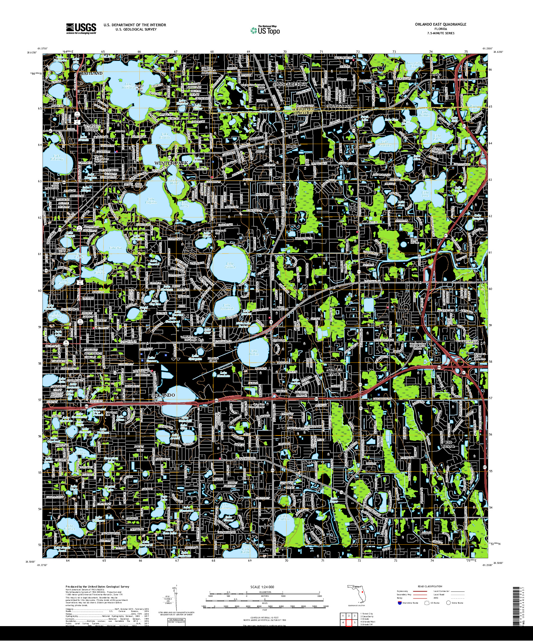 USGS US TOPO 7.5-MINUTE MAP FOR ORLANDO EAST, FL 2018