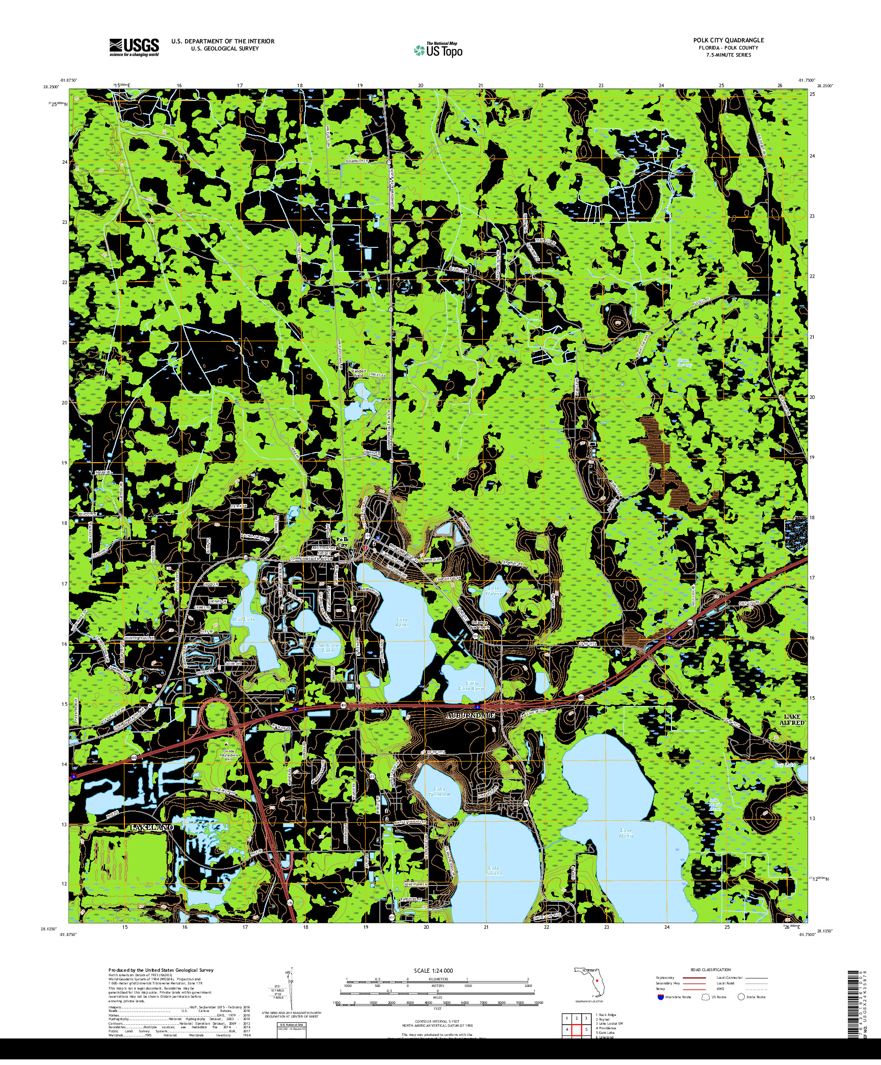 USGS US TOPO 7.5-MINUTE MAP FOR POLK CITY, FL 2018