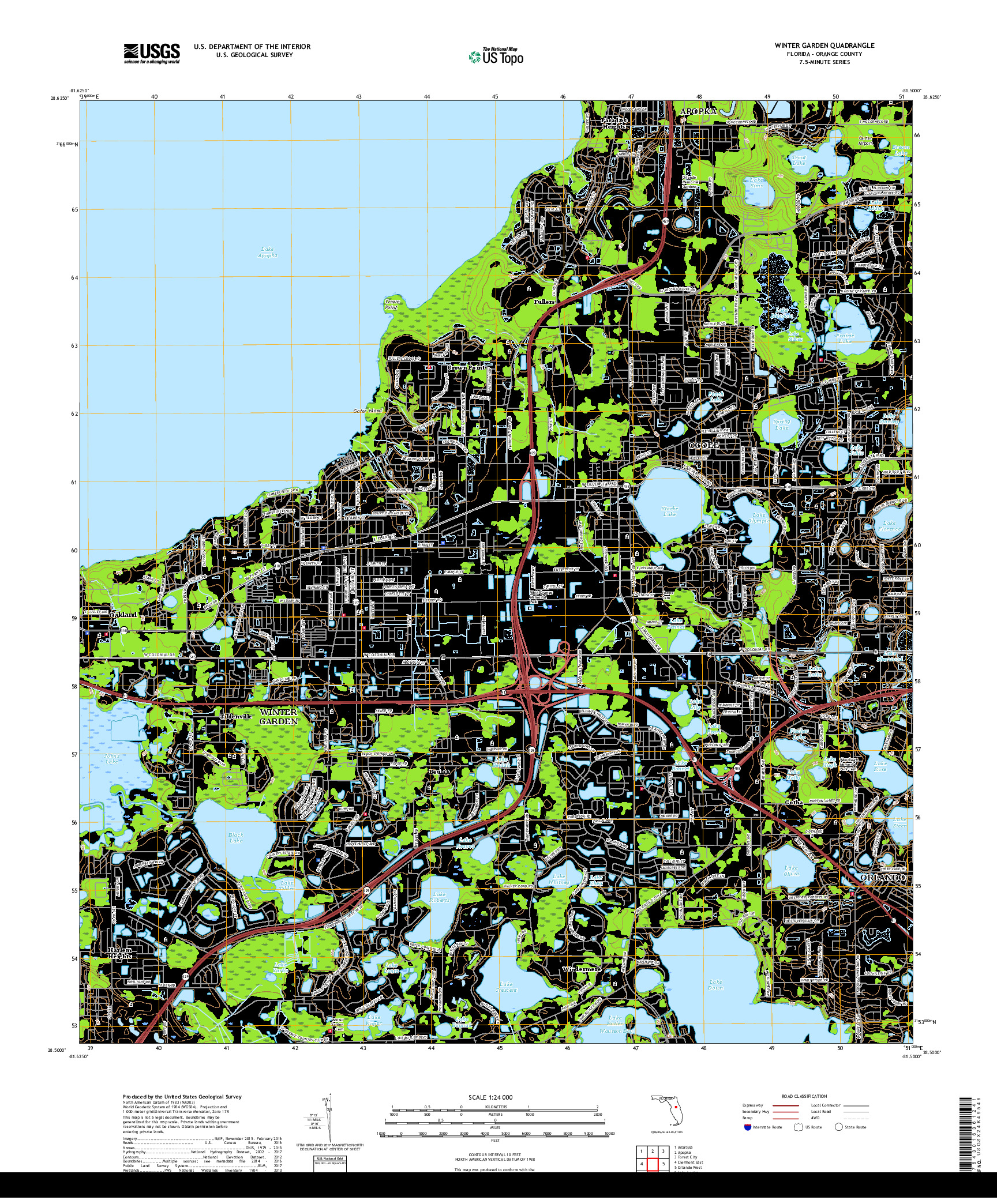 USGS US TOPO 7.5-MINUTE MAP FOR WINTER GARDEN, FL 2018
