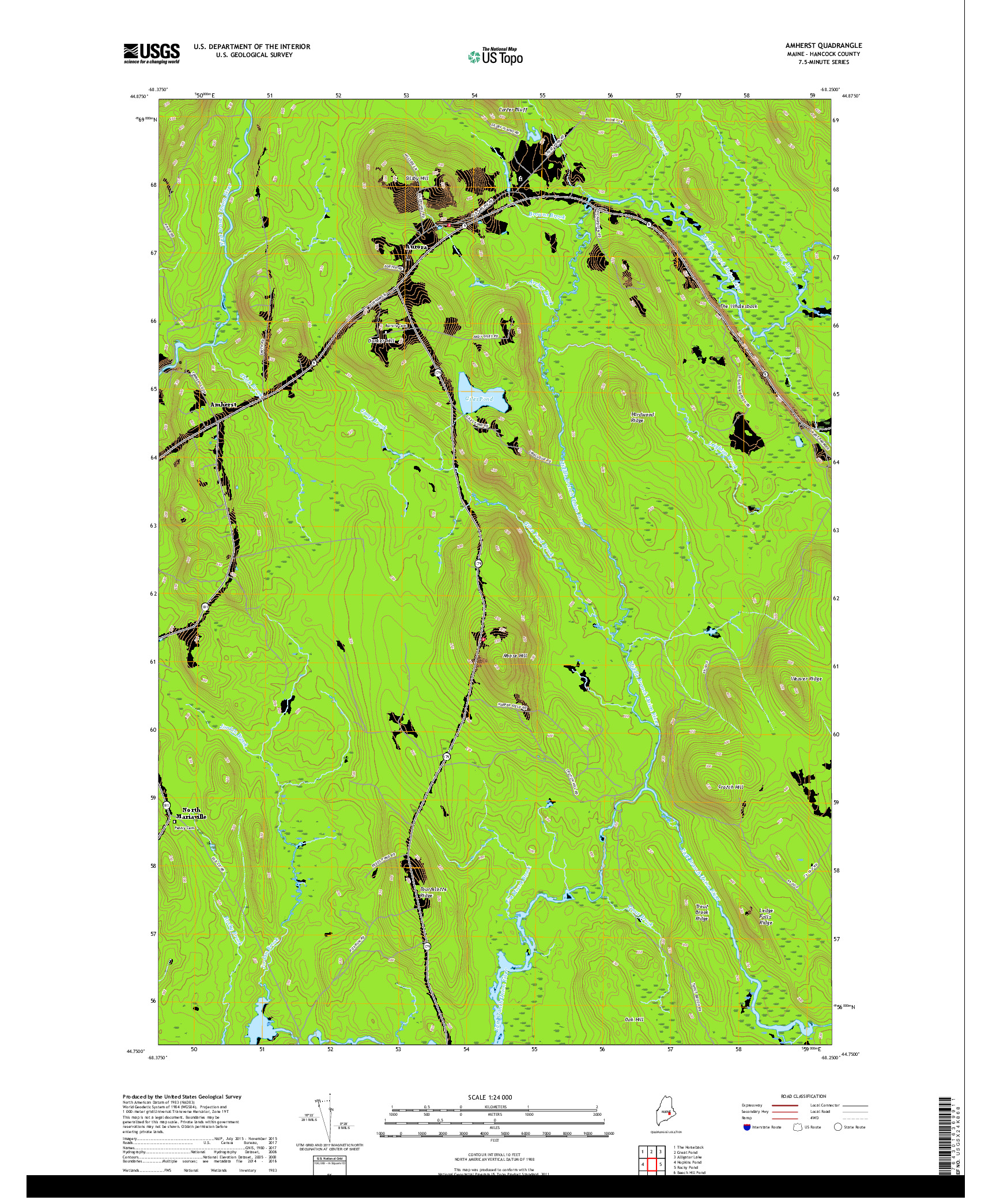 USGS US TOPO 7.5-MINUTE MAP FOR AMHERST, ME 2018