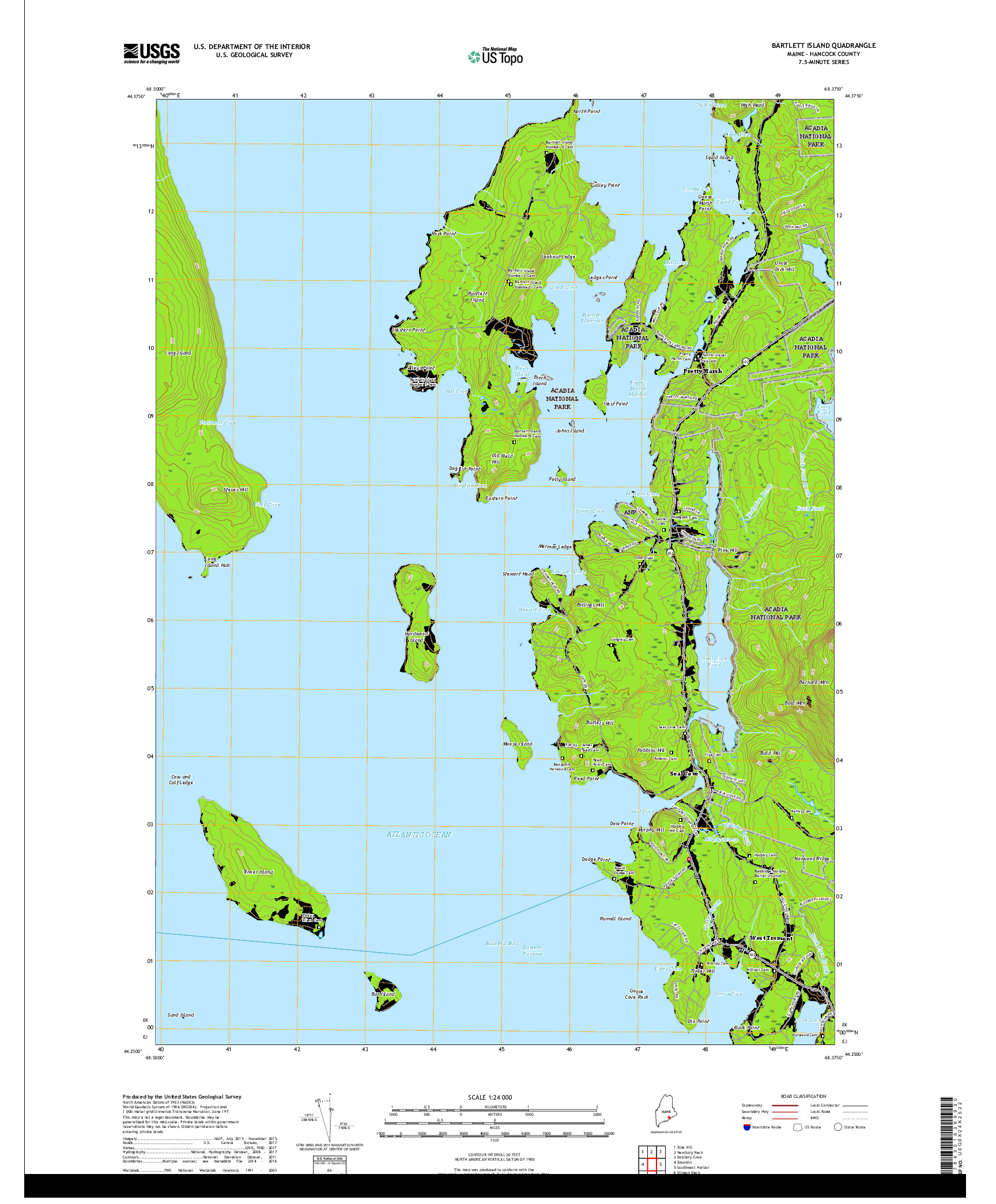 USGS US TOPO 7.5-MINUTE MAP FOR BARTLETT ISLAND, ME 2018