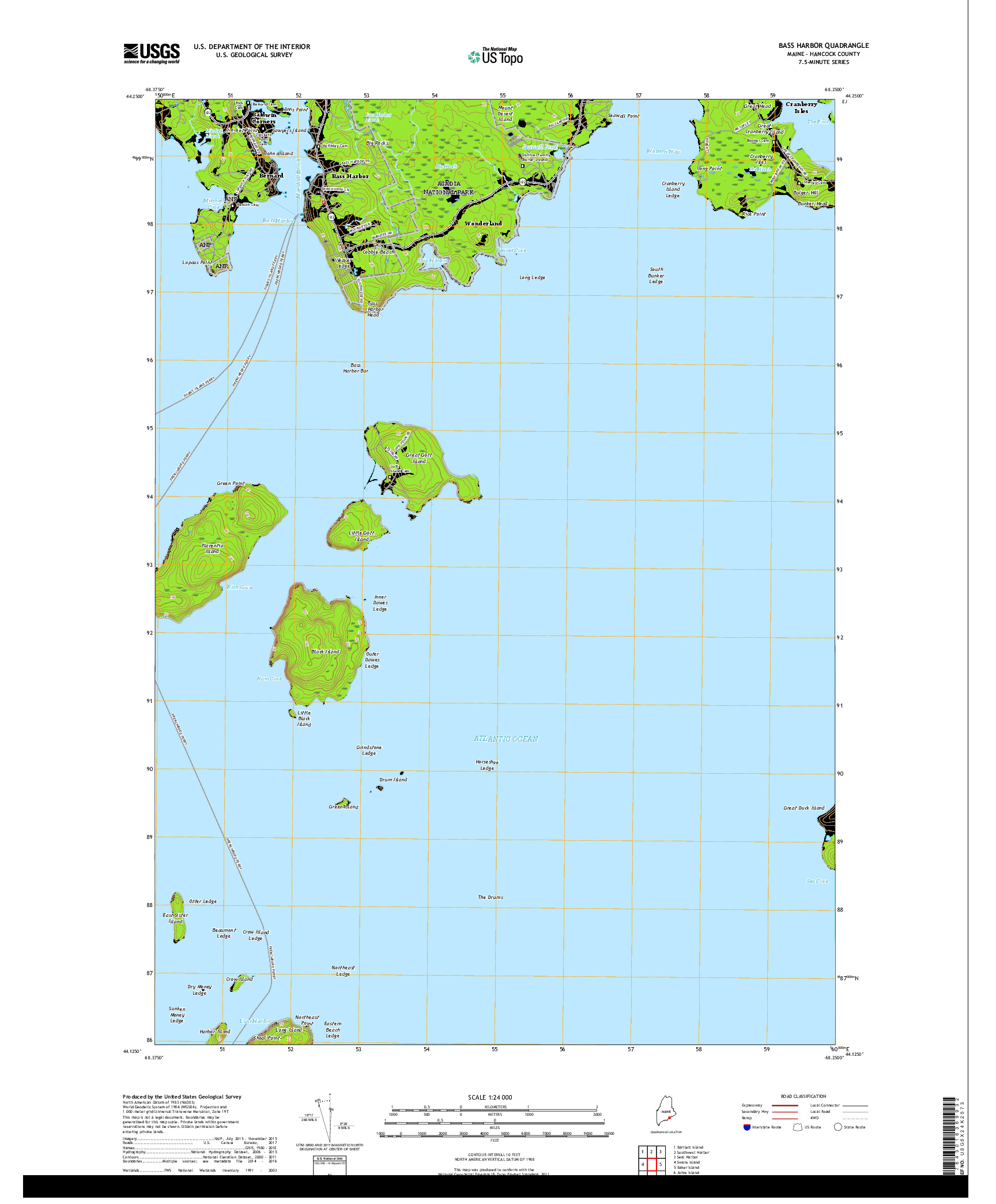 USGS US TOPO 7.5-MINUTE MAP FOR BASS HARBOR, ME 2018