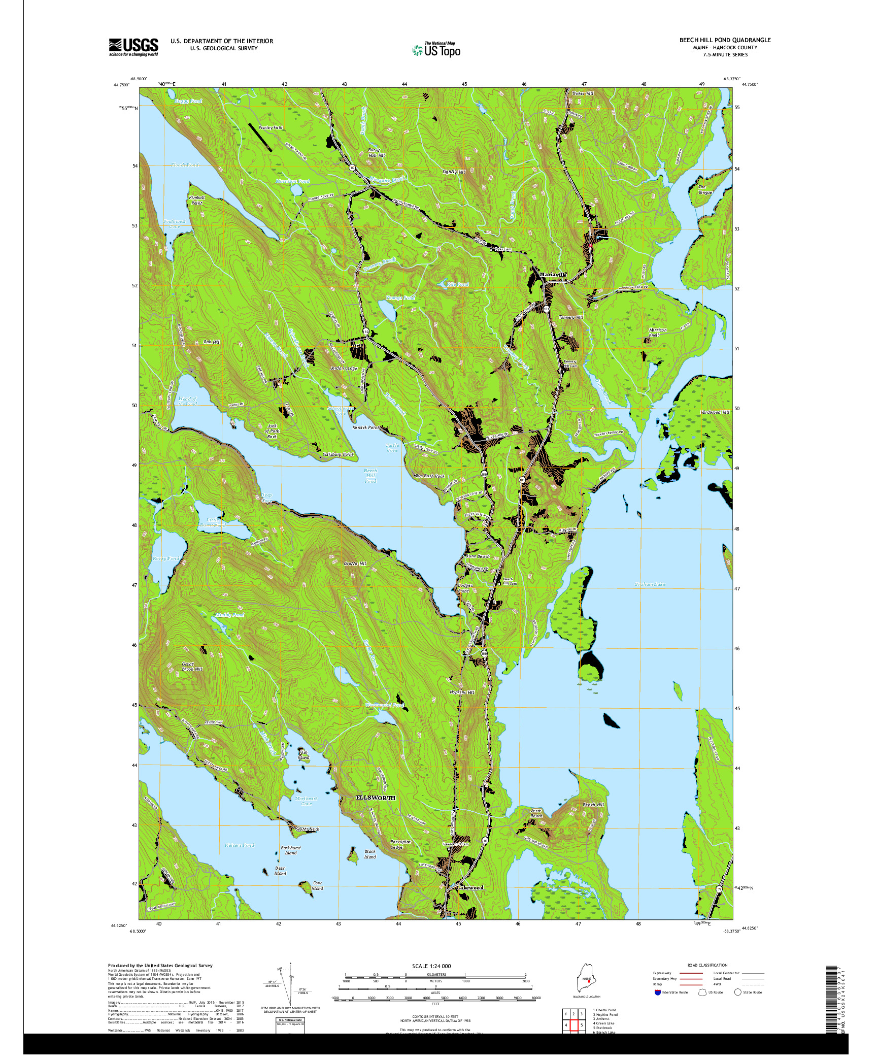 USGS US TOPO 7.5-MINUTE MAP FOR BEECH HILL POND, ME 2018