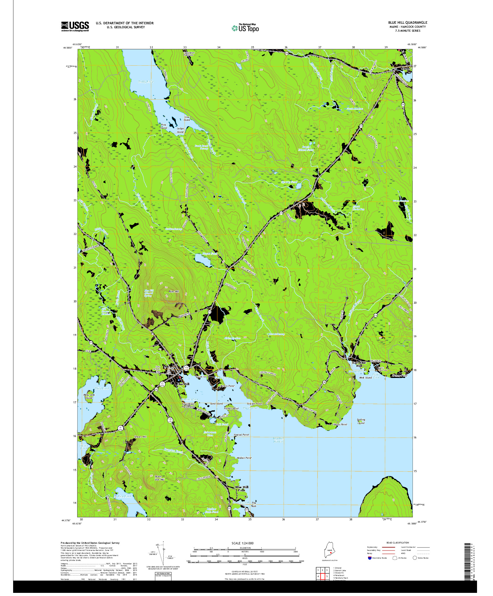 USGS US TOPO 7.5-MINUTE MAP FOR BLUE HILL, ME 2018