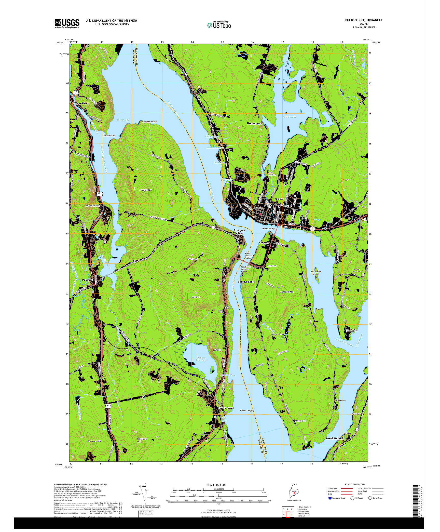 USGS US TOPO 7.5-MINUTE MAP FOR BUCKSPORT, ME 2018