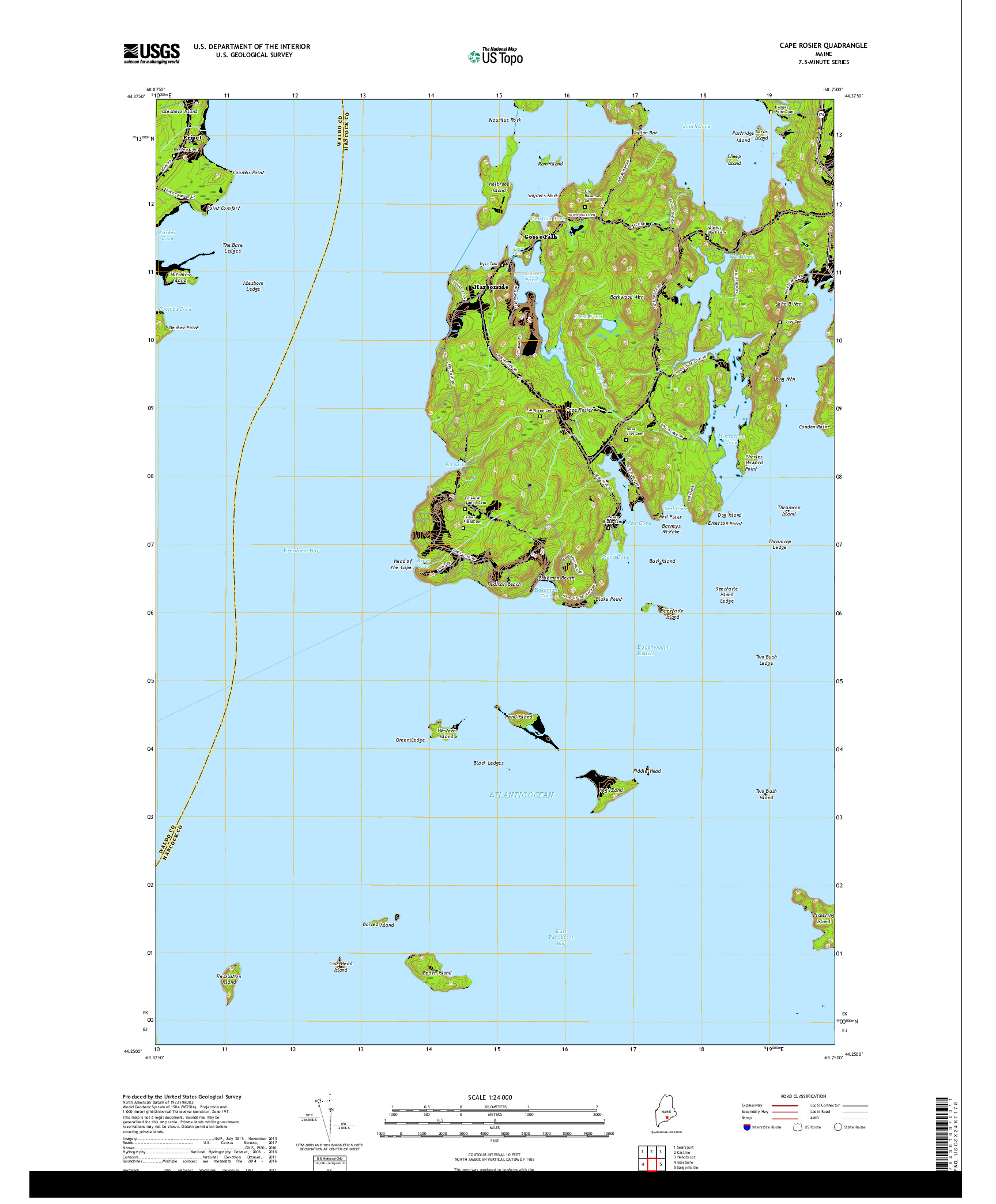 USGS US TOPO 7.5-MINUTE MAP FOR CAPE ROSIER, ME 2018