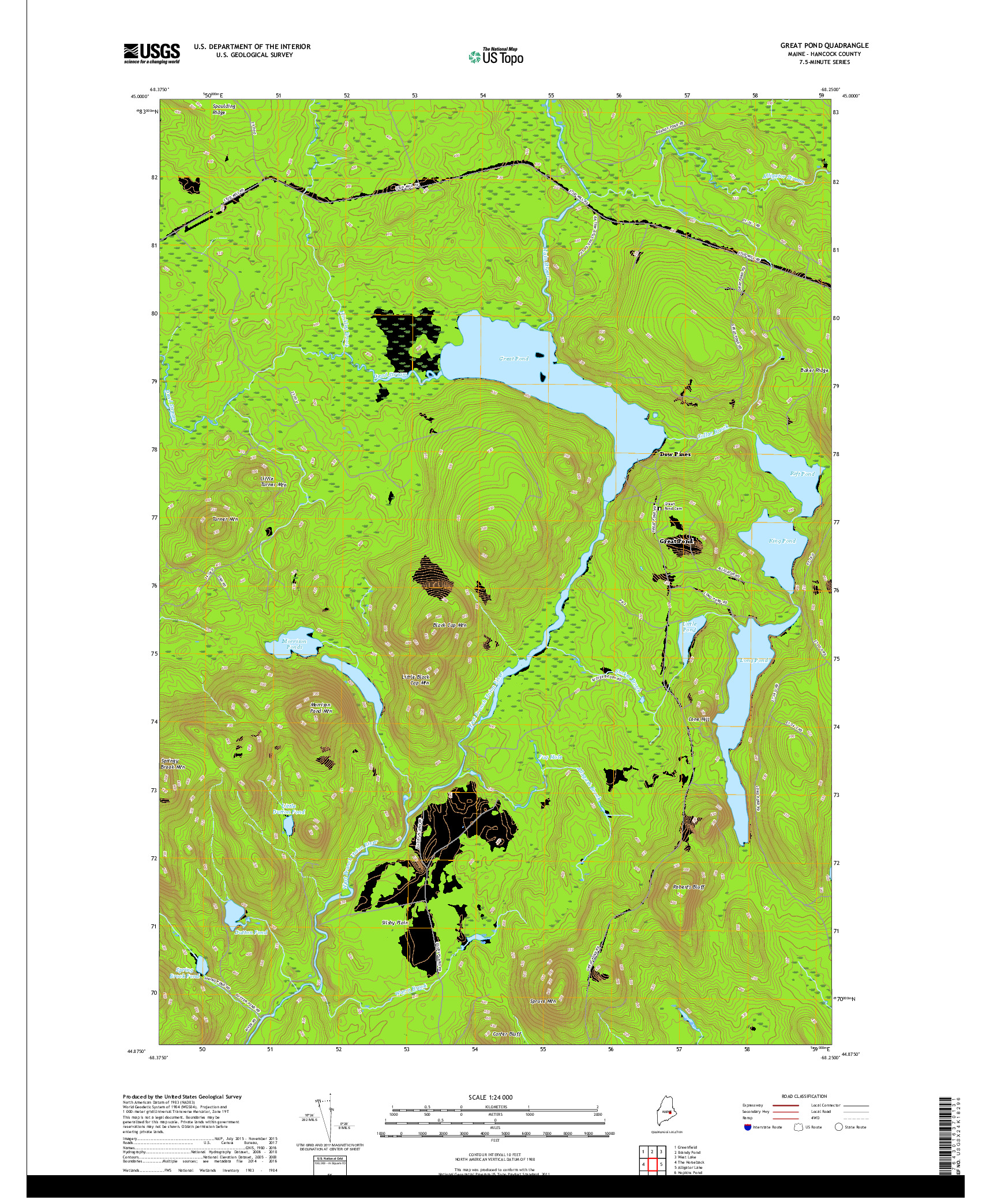 USGS US TOPO 7.5-MINUTE MAP FOR GREAT POND, ME 2018