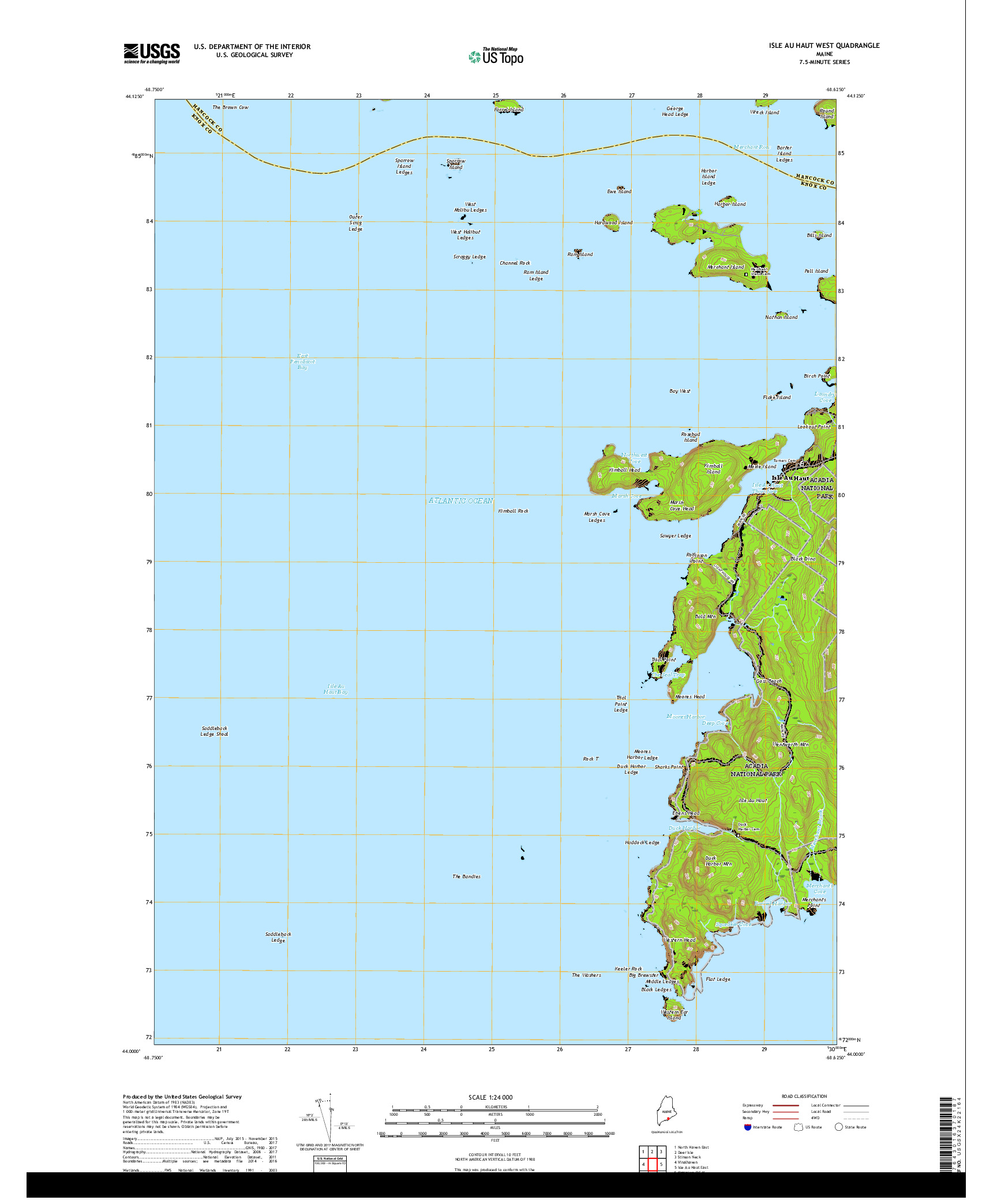 USGS US TOPO 7.5-MINUTE MAP FOR ISLE AU HAUT WEST, ME 2018