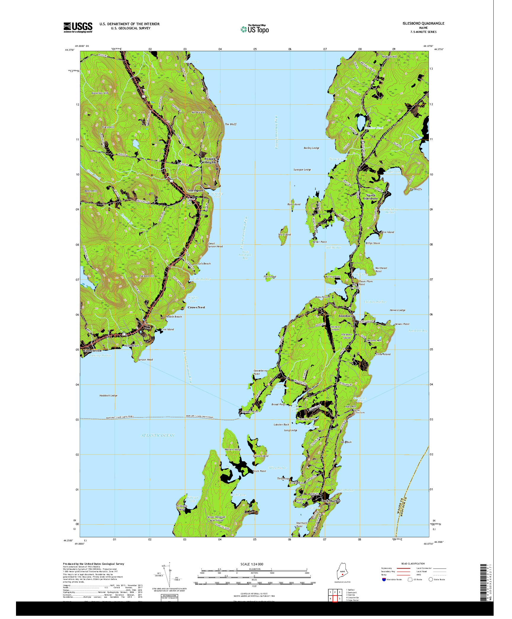 USGS US TOPO 7.5-MINUTE MAP FOR ISLESBORO, ME 2018