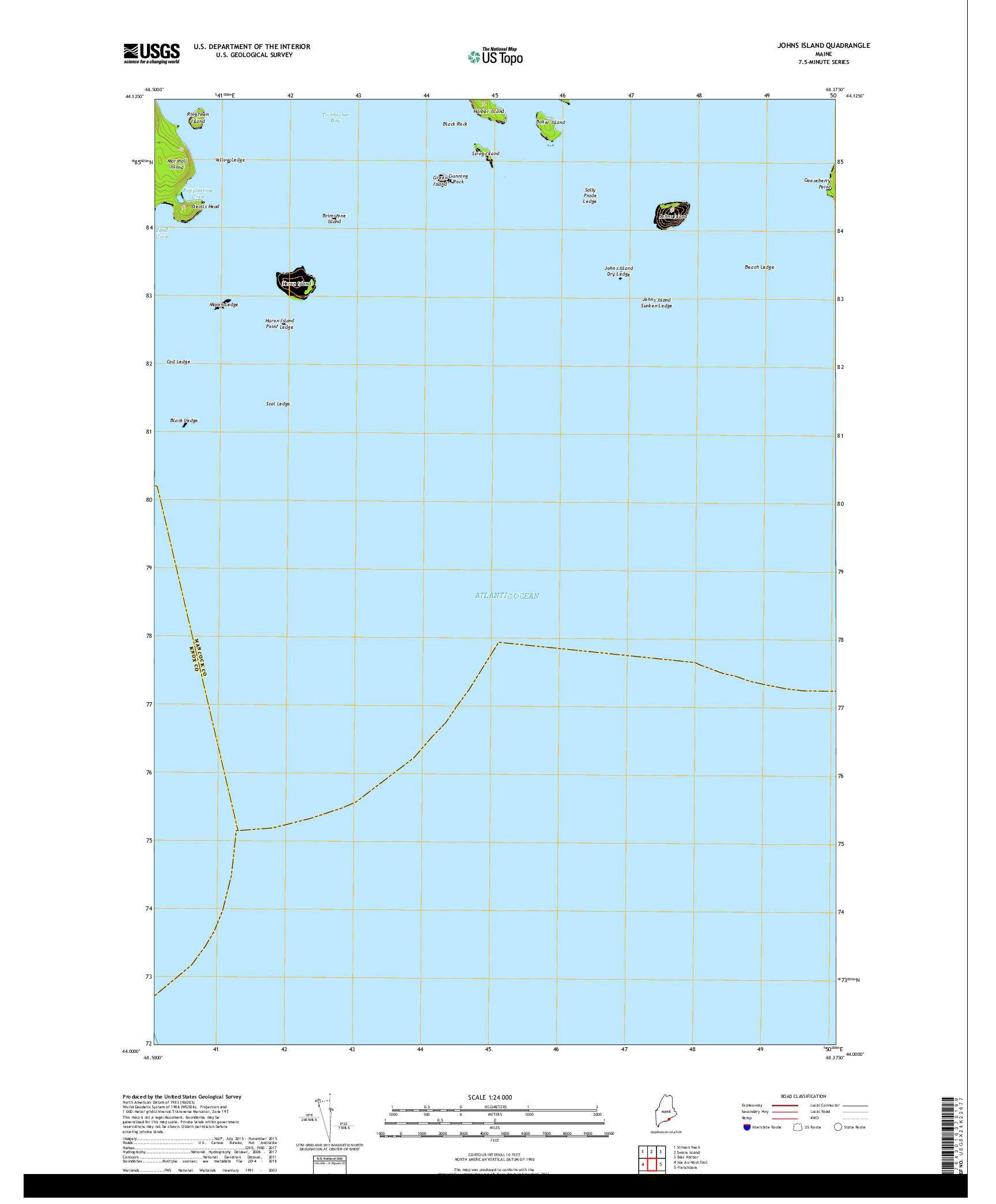 USGS US TOPO 7.5-MINUTE MAP FOR JOHNS ISLAND, ME 2018