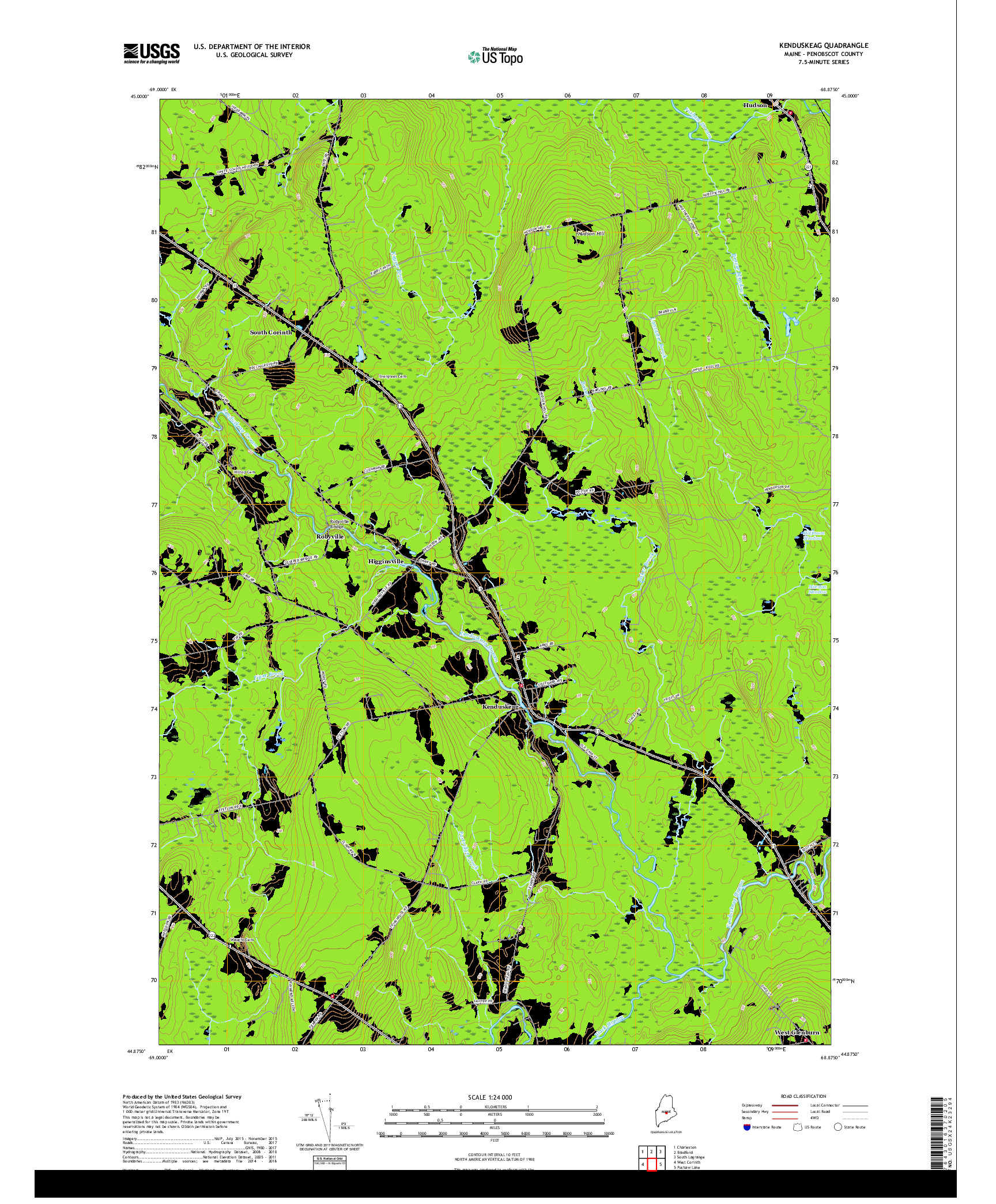 USGS US TOPO 7.5-MINUTE MAP FOR KENDUSKEAG, ME 2018