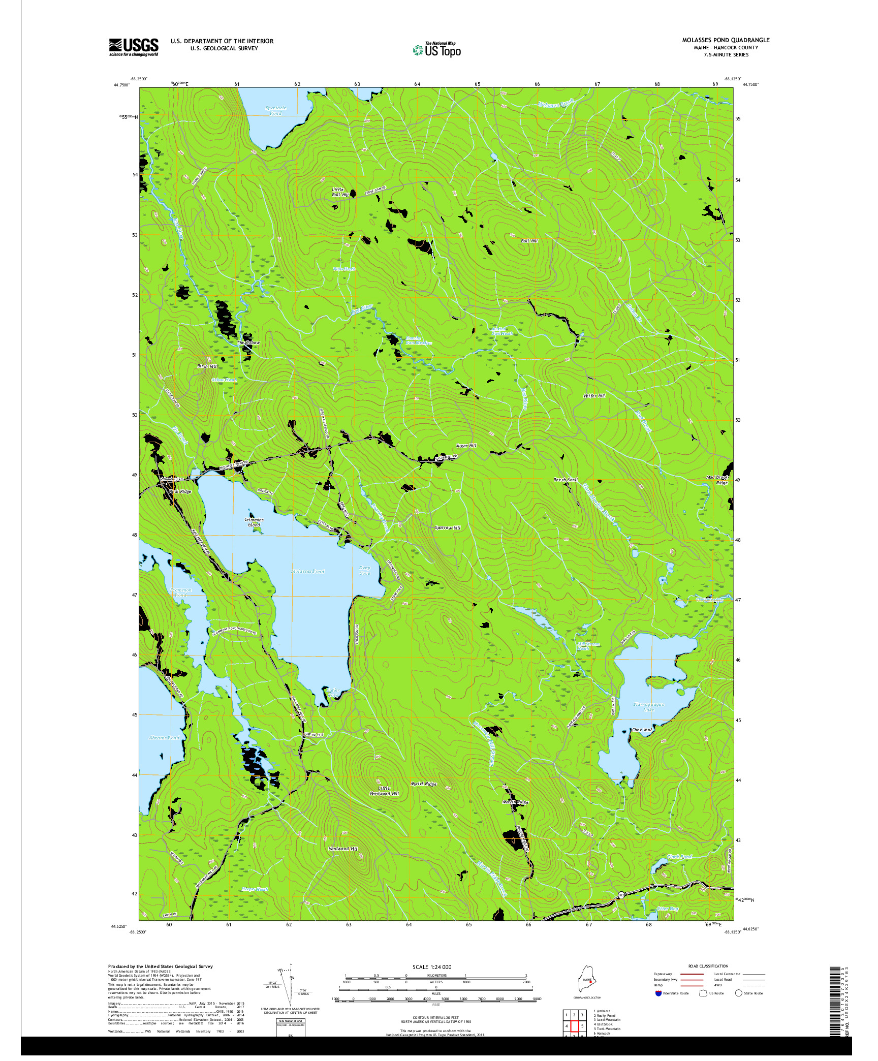 USGS US TOPO 7.5-MINUTE MAP FOR MOLASSES POND, ME 2018