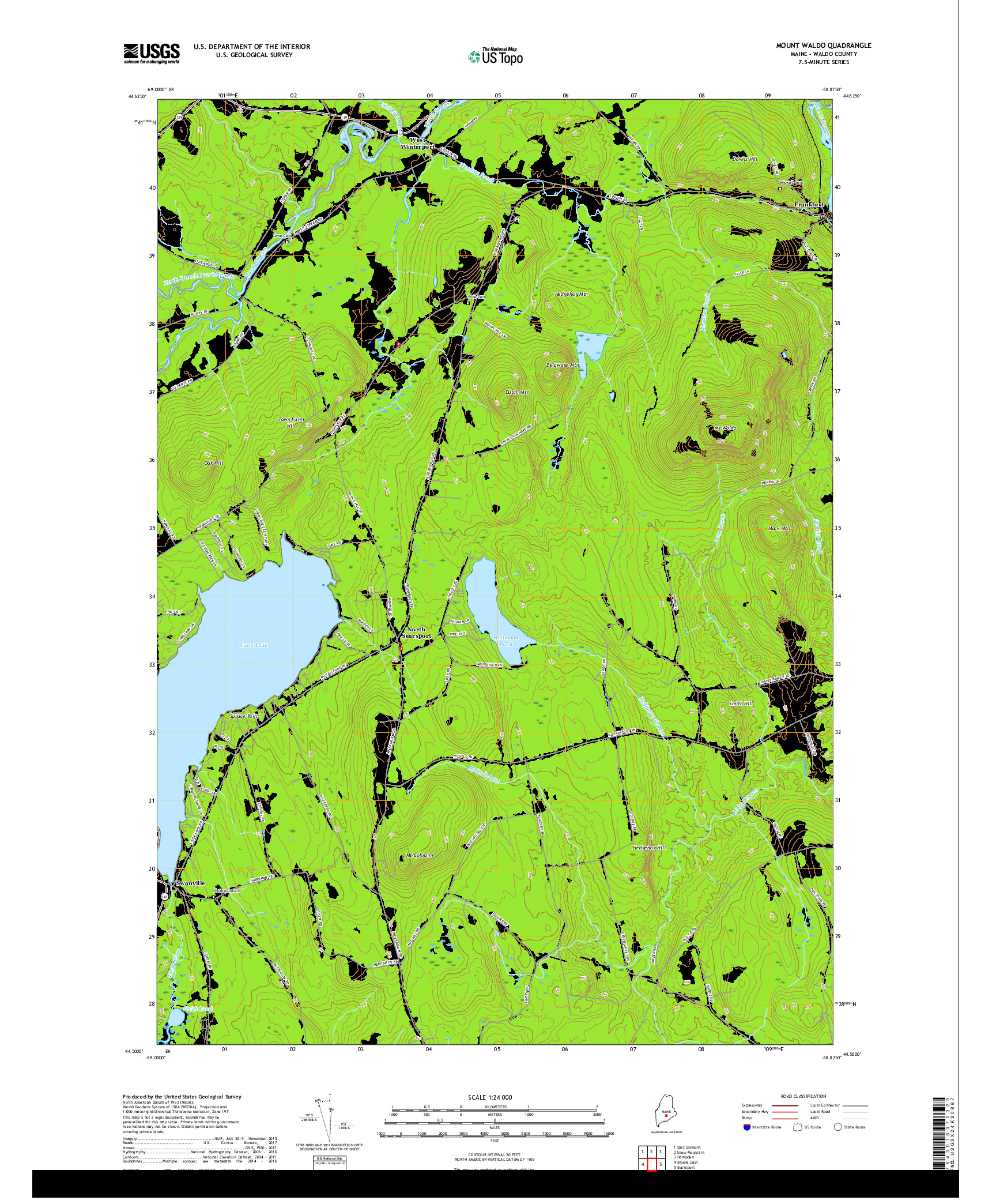 USGS US TOPO 7.5-MINUTE MAP FOR MOUNT WALDO, ME 2018