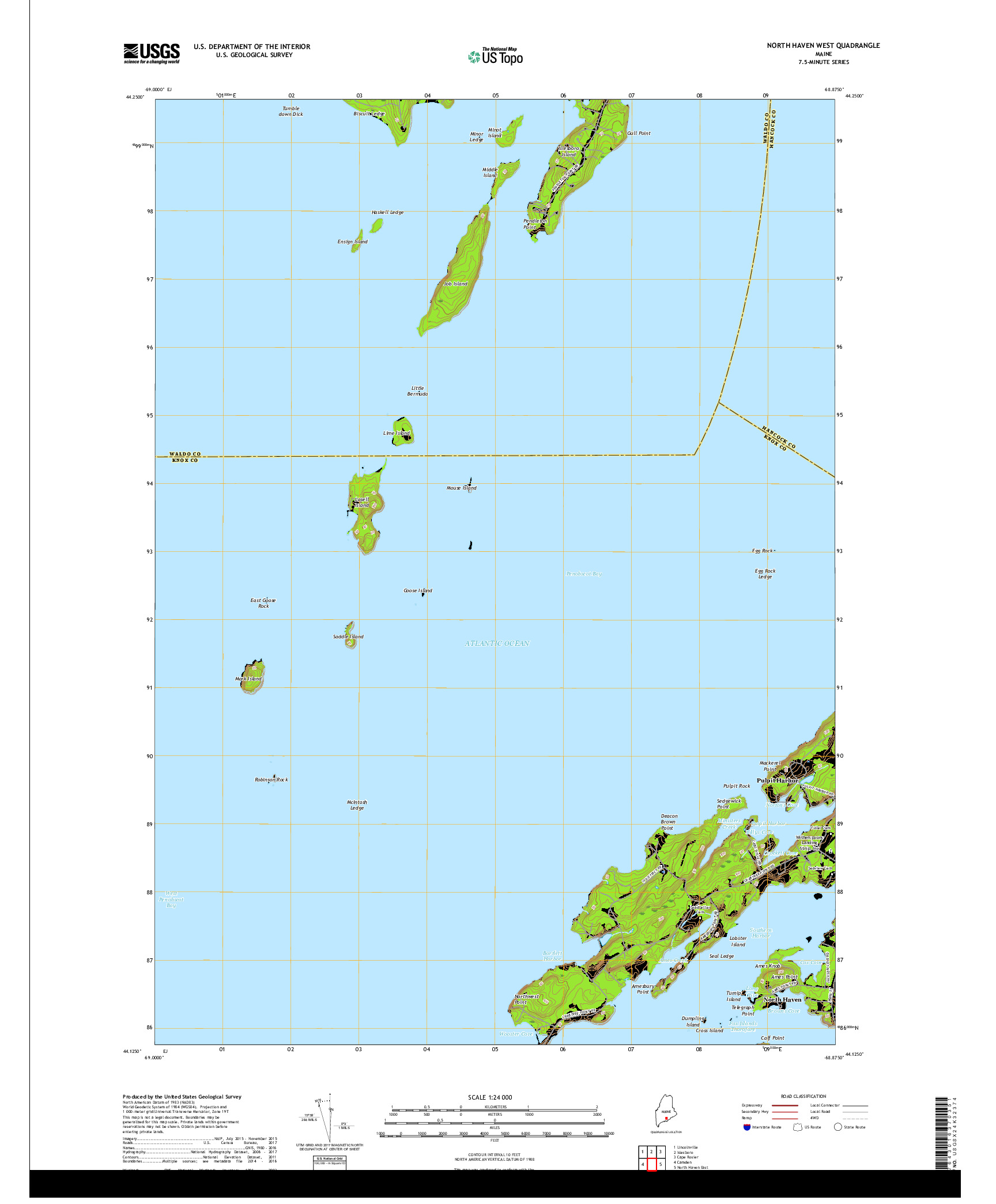 USGS US TOPO 7.5-MINUTE MAP FOR NORTH HAVEN WEST, ME 2018