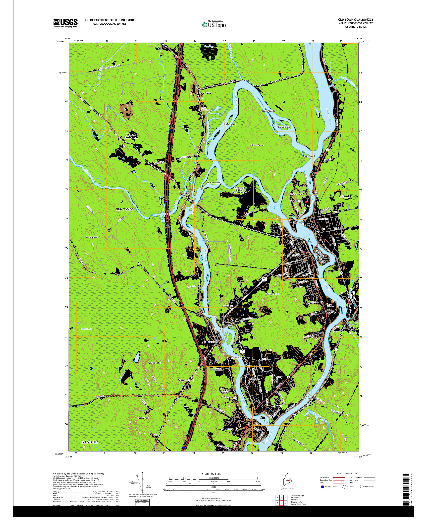 USGS US TOPO 7.5-MINUTE MAP FOR OLD TOWN, ME 2018