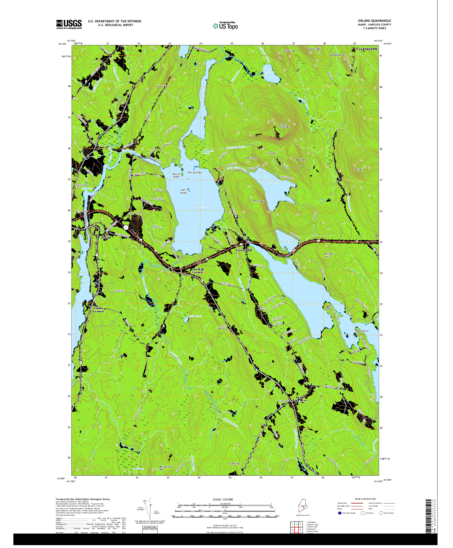 USGS US TOPO 7.5-MINUTE MAP FOR ORLAND, ME 2018