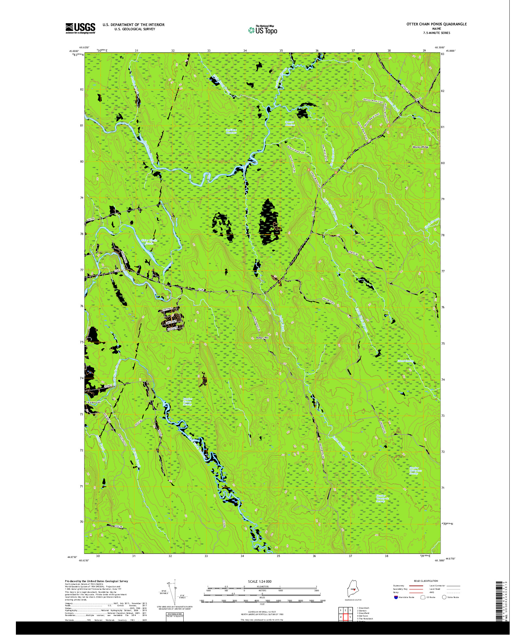 USGS US TOPO 7.5-MINUTE MAP FOR OTTER CHAIN PONDS, ME 2018