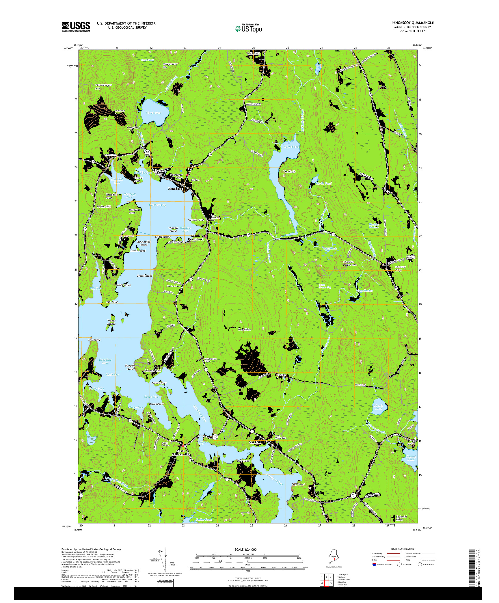 USGS US TOPO 7.5-MINUTE MAP FOR PENOBSCOT, ME 2018