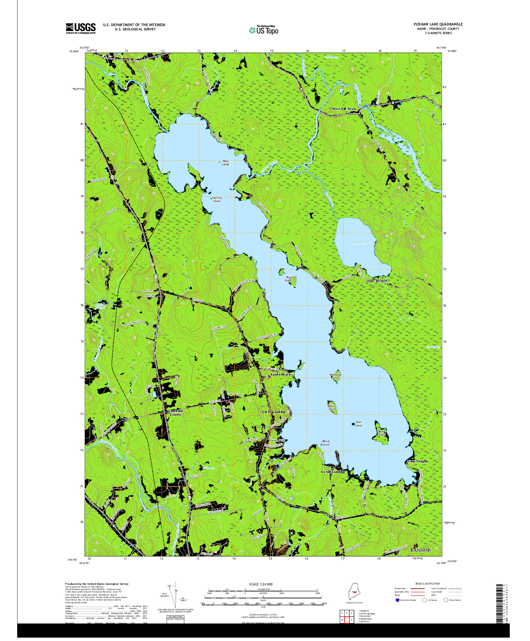 USGS US TOPO 7.5-MINUTE MAP FOR PUSHAW LAKE, ME 2018