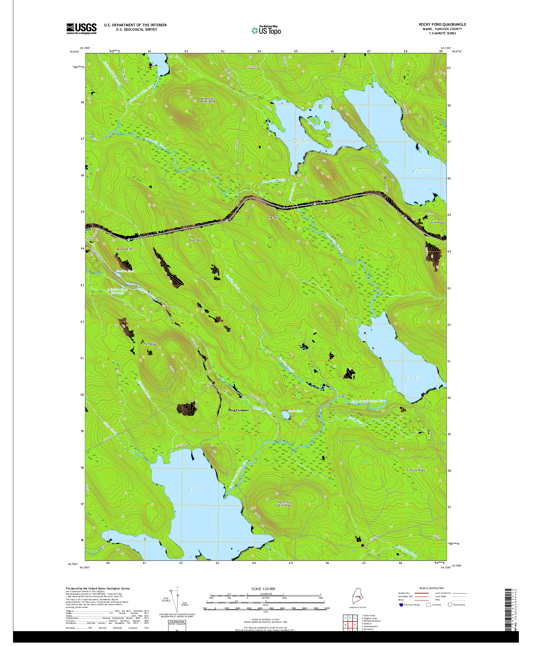 USGS US TOPO 7.5-MINUTE MAP FOR ROCKY POND, ME 2018