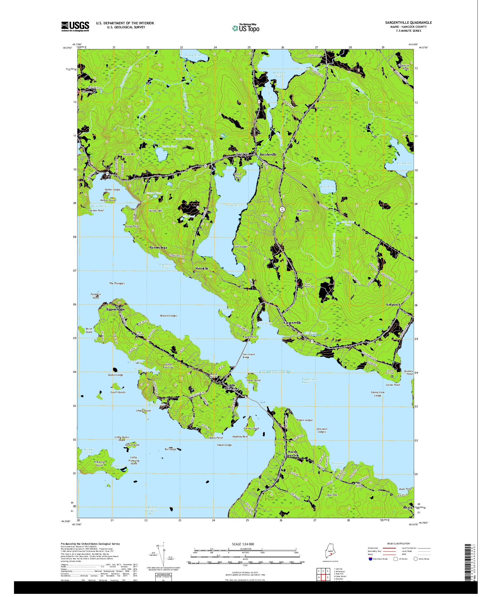 USGS US TOPO 7.5-MINUTE MAP FOR SARGENTVILLE, ME 2018