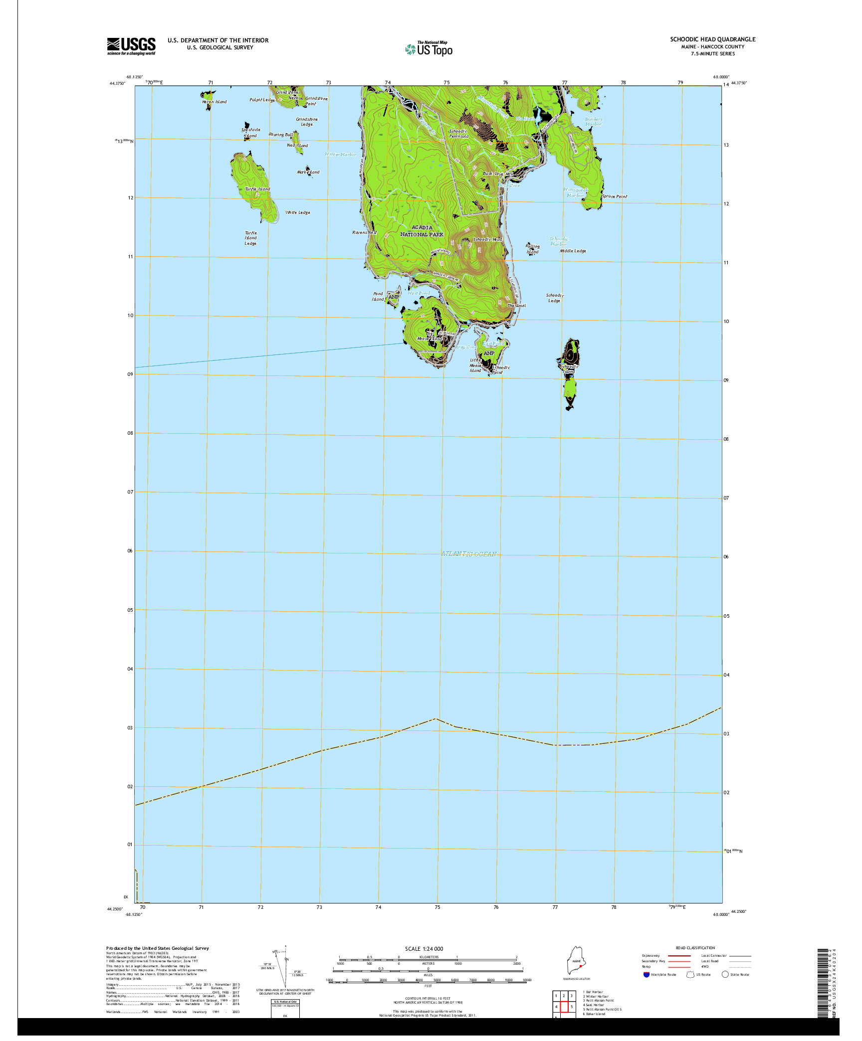 USGS US TOPO 7.5-MINUTE MAP FOR SCHOODIC HEAD, ME 2018