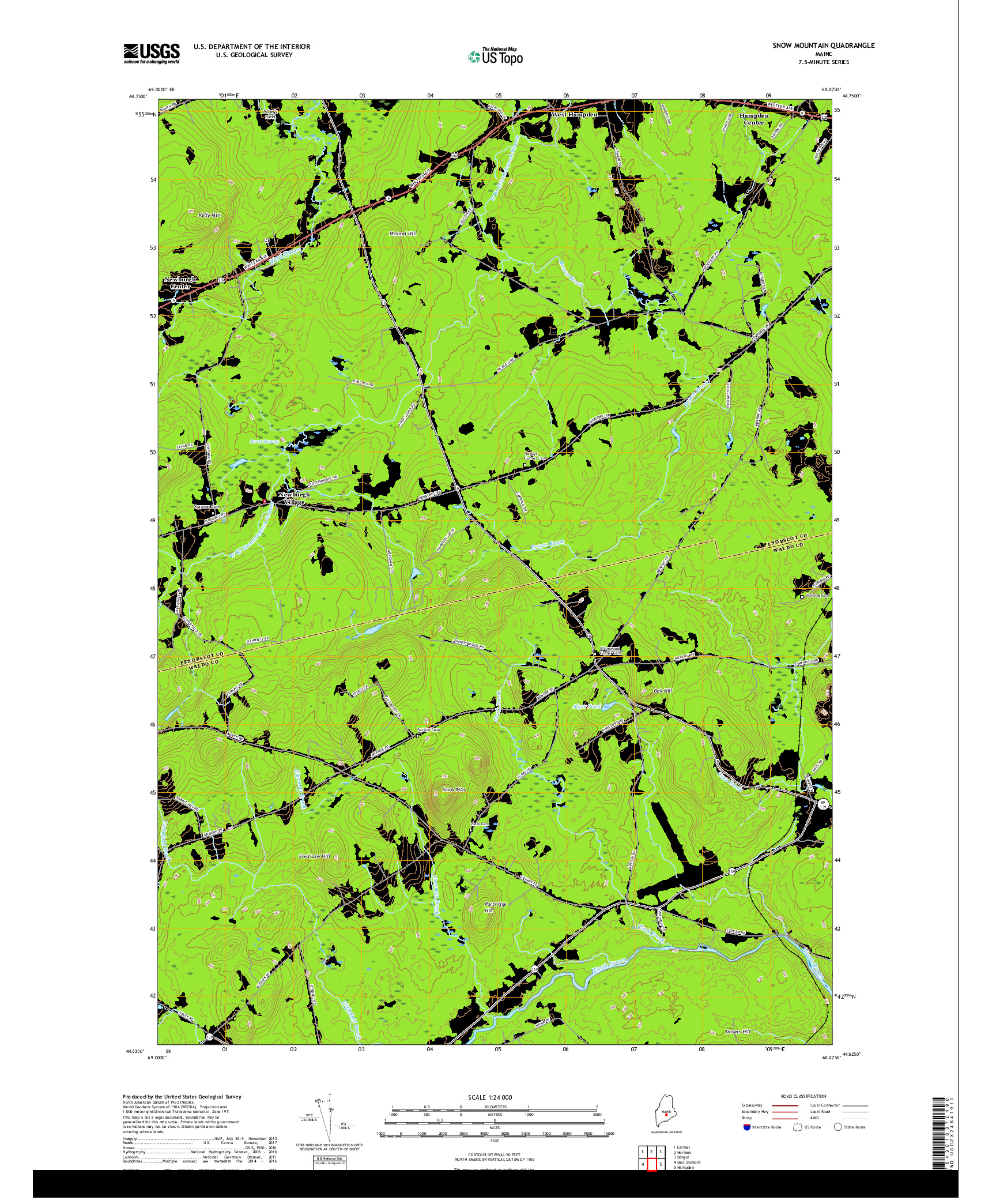 USGS US TOPO 7.5-MINUTE MAP FOR SNOW MOUNTAIN, ME 2018