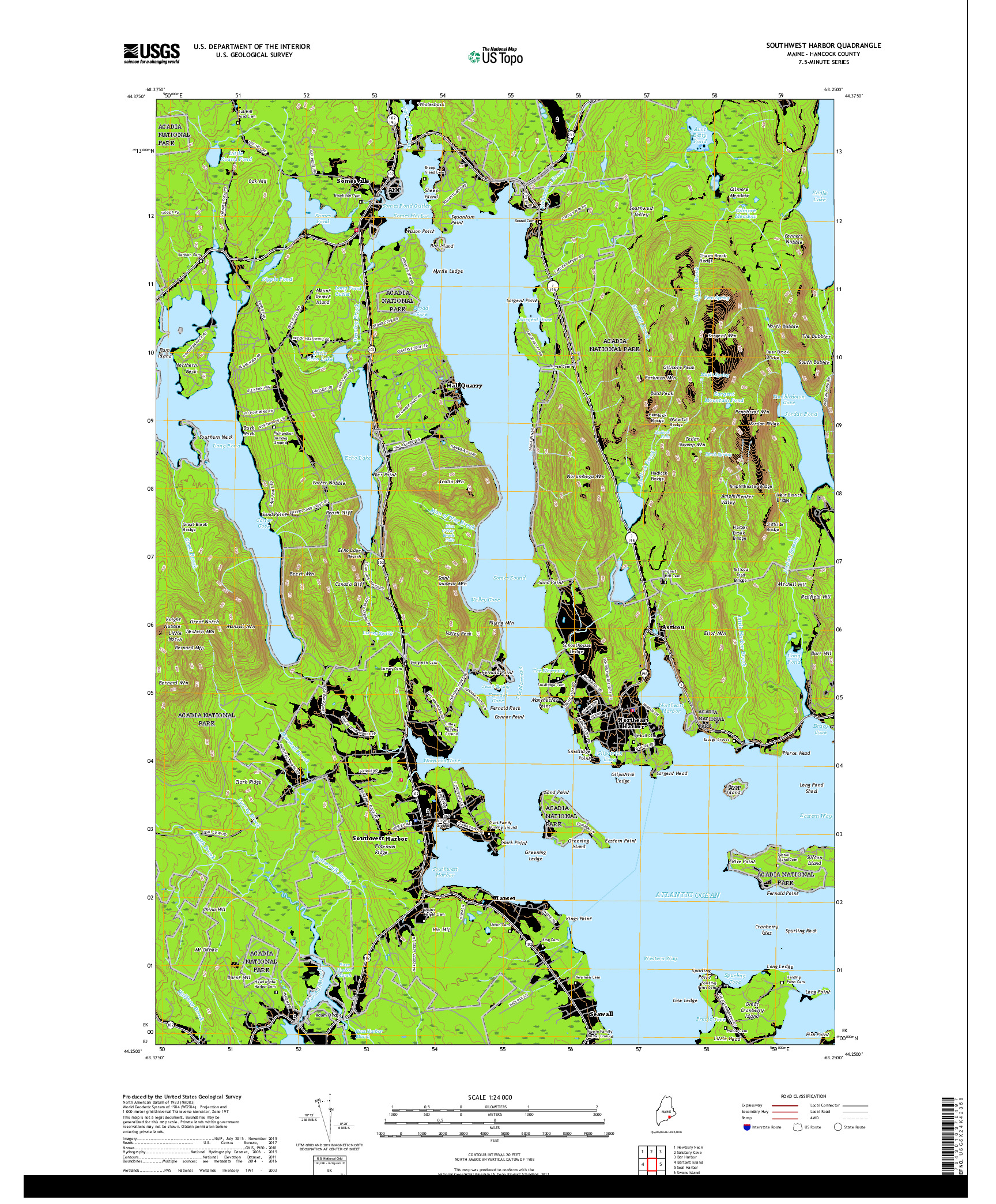 USGS US TOPO 7.5-MINUTE MAP FOR SOUTHWEST HARBOR, ME 2018