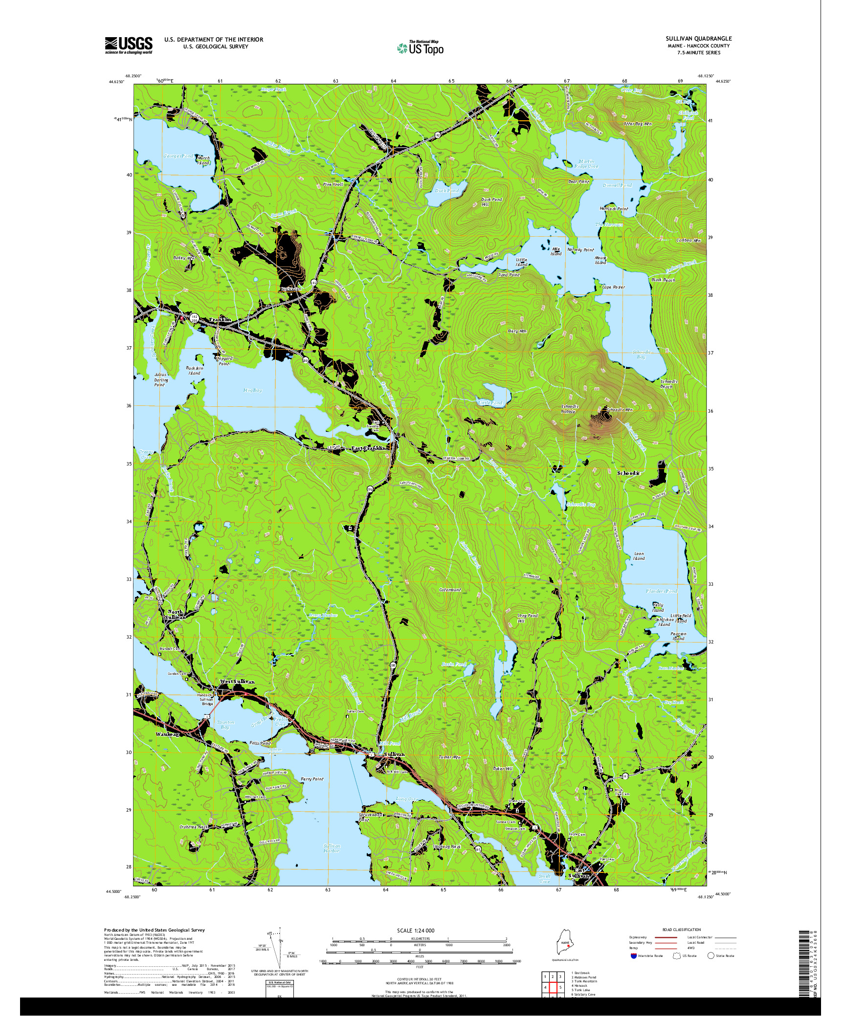 USGS US TOPO 7.5-MINUTE MAP FOR SULLIVAN, ME 2018
