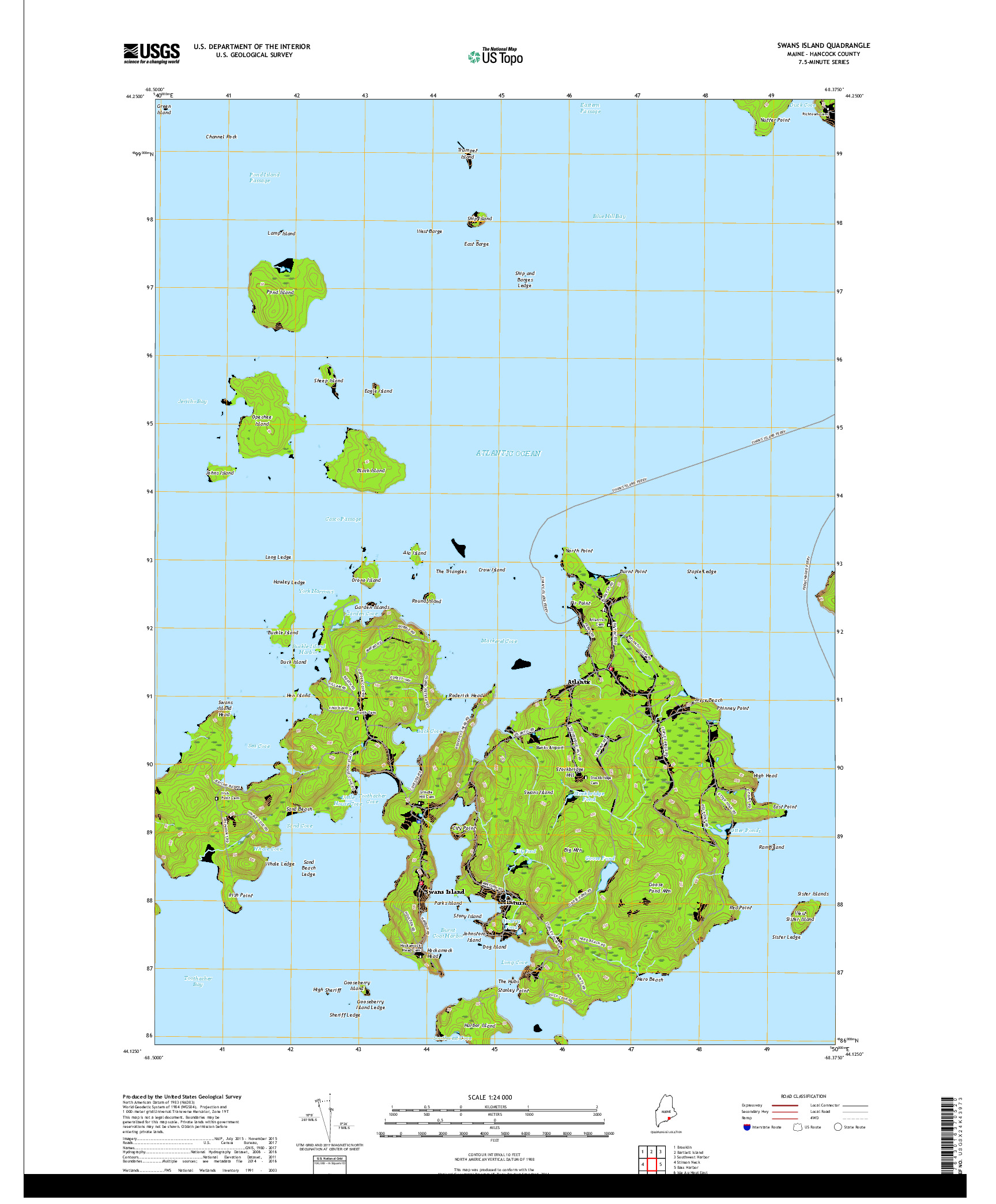 USGS US TOPO 7.5-MINUTE MAP FOR SWANS ISLAND, ME 2018