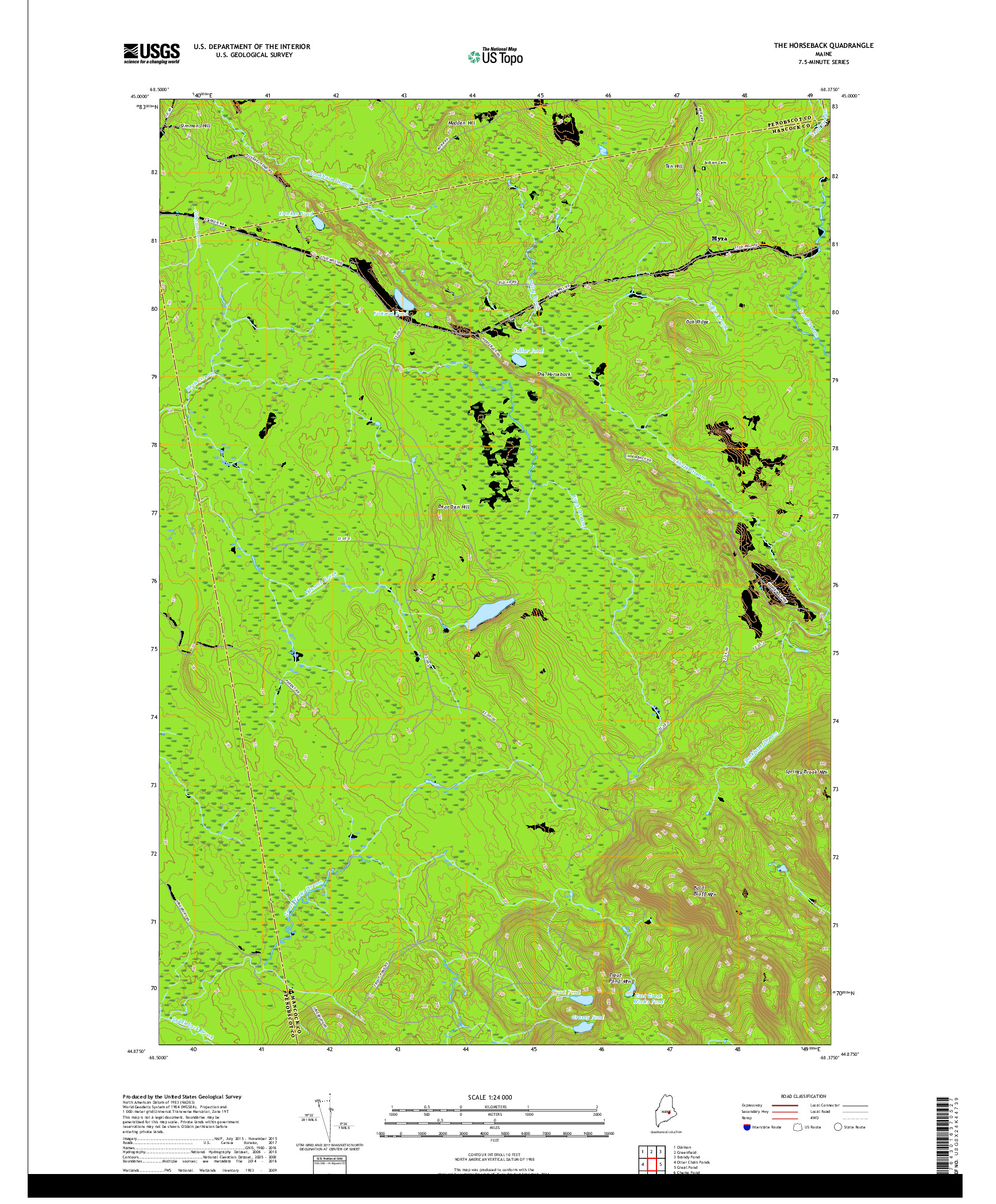 USGS US TOPO 7.5-MINUTE MAP FOR THE HORSEBACK, ME 2018