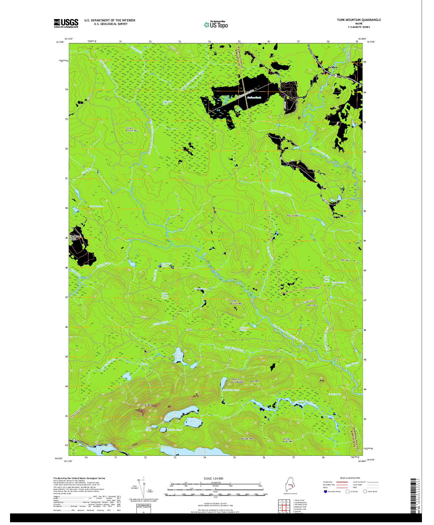 USGS US TOPO 7.5-MINUTE MAP FOR TUNK MOUNTAIN, ME 2018