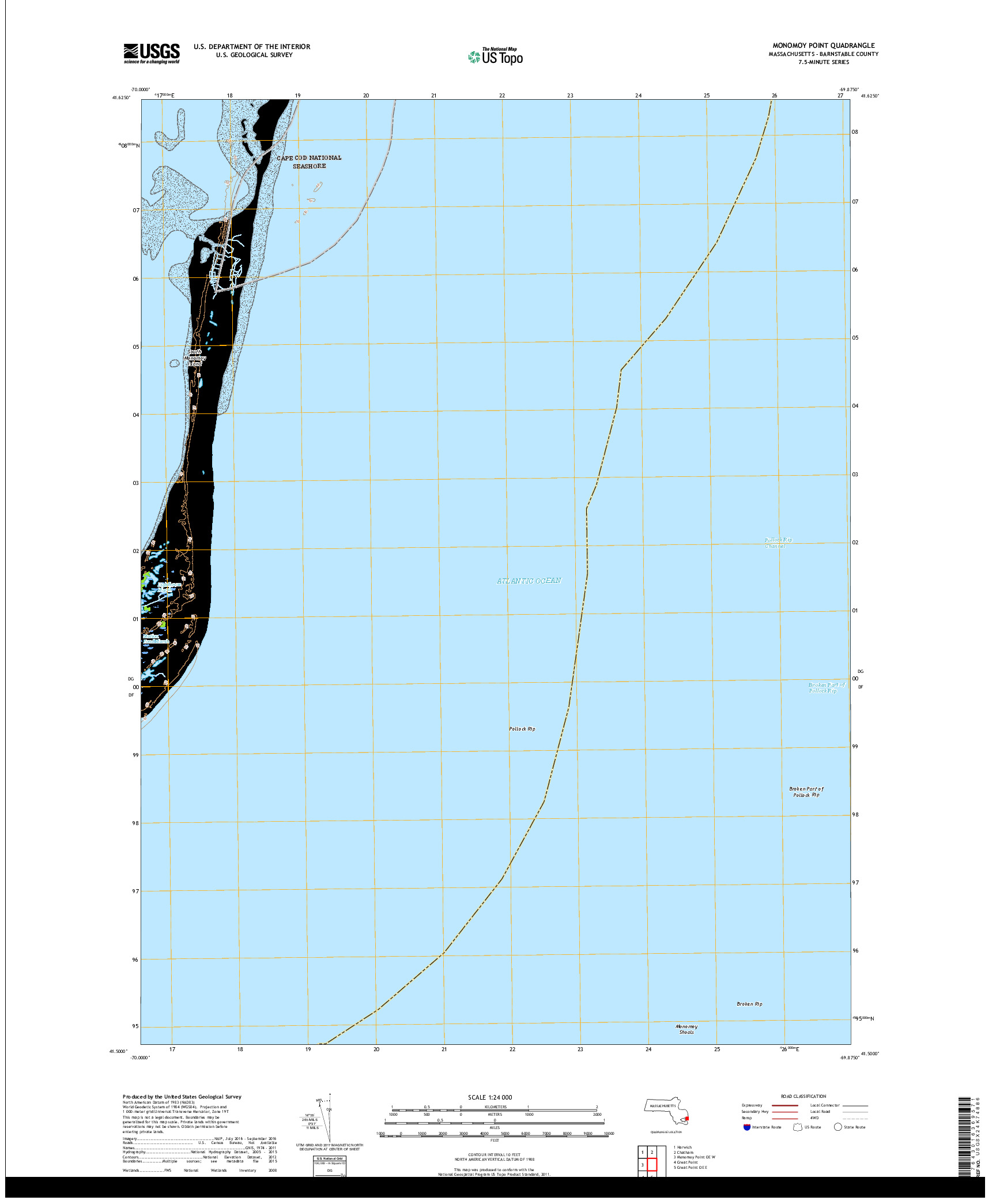 USGS US TOPO 7.5-MINUTE MAP FOR MONOMOY POINT, MA 2018