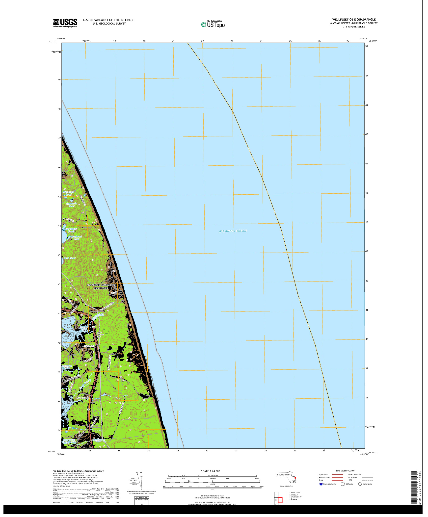 USGS US TOPO 7.5-MINUTE MAP FOR WELLFLEET OE E, MA 2018