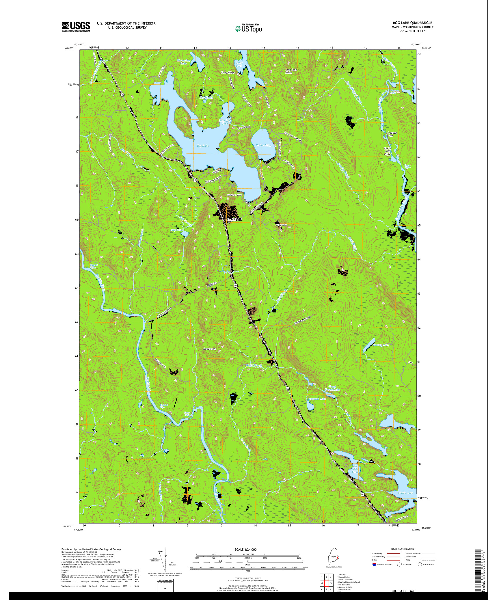 USGS US TOPO 7.5-MINUTE MAP FOR BOG LAKE, ME 2018