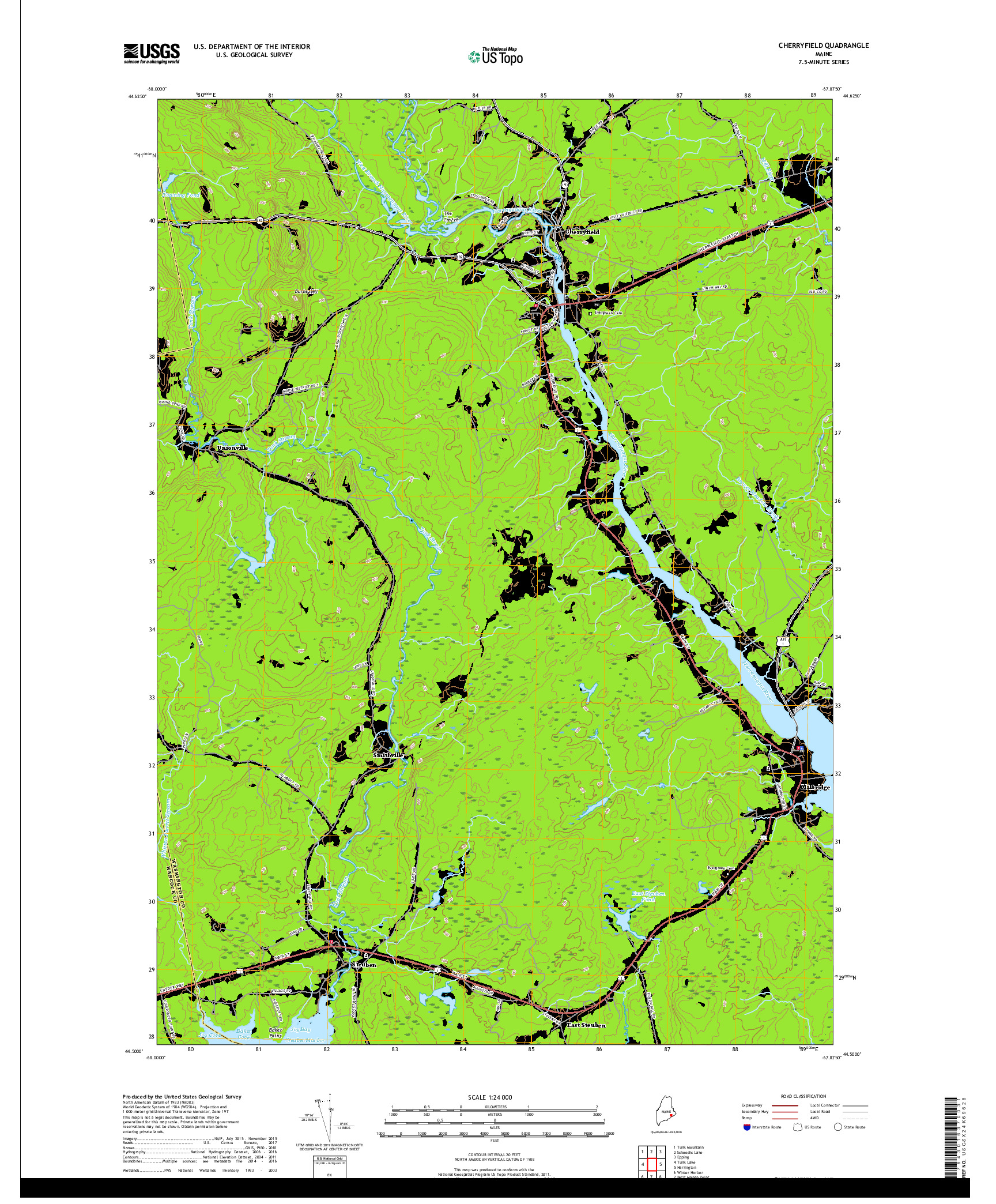 USGS US TOPO 7.5-MINUTE MAP FOR CHERRYFIELD, ME 2018