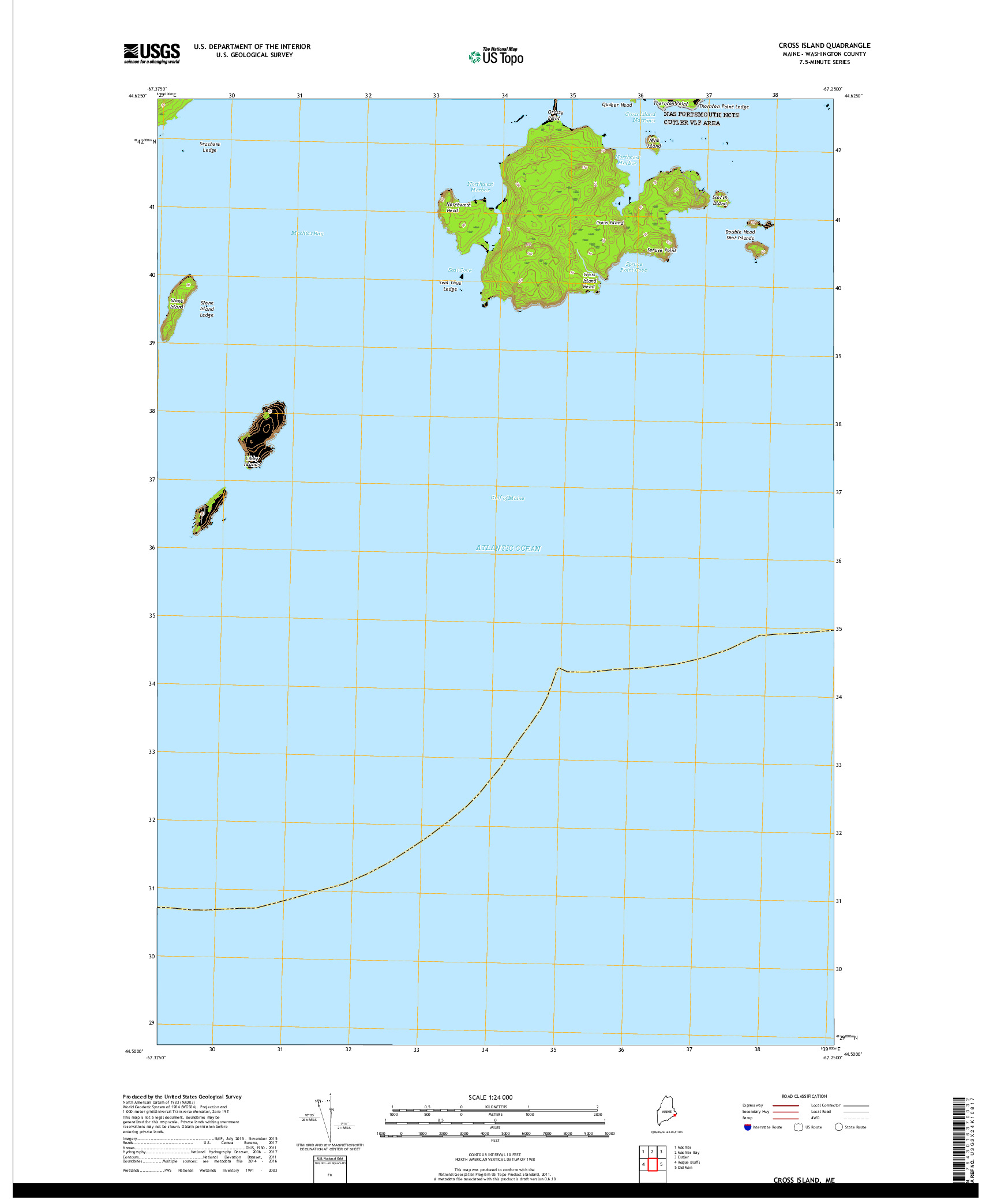 USGS US TOPO 7.5-MINUTE MAP FOR CROSS ISLAND, ME 2018