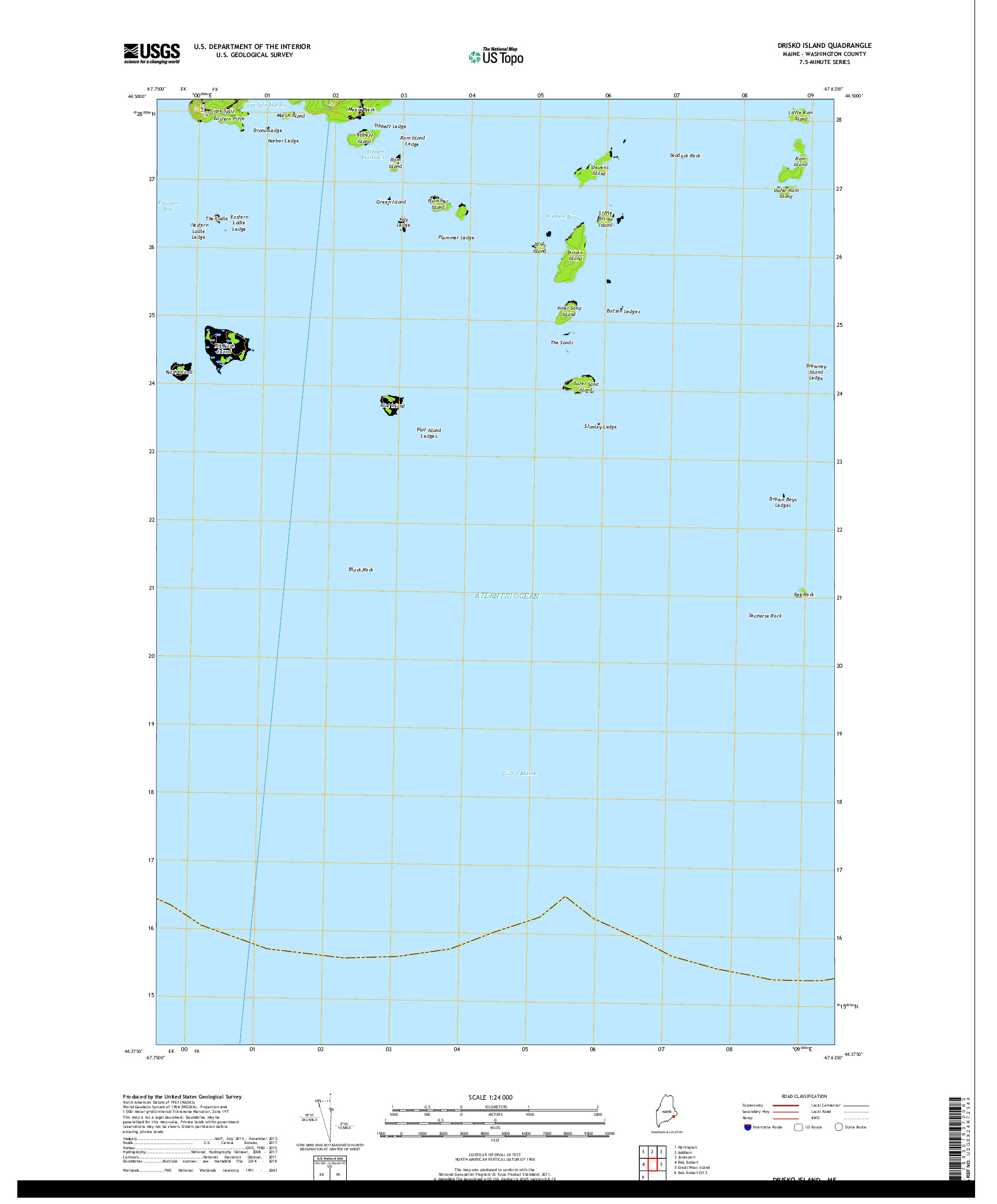 USGS US TOPO 7.5-MINUTE MAP FOR DRISKO ISLAND, ME 2018