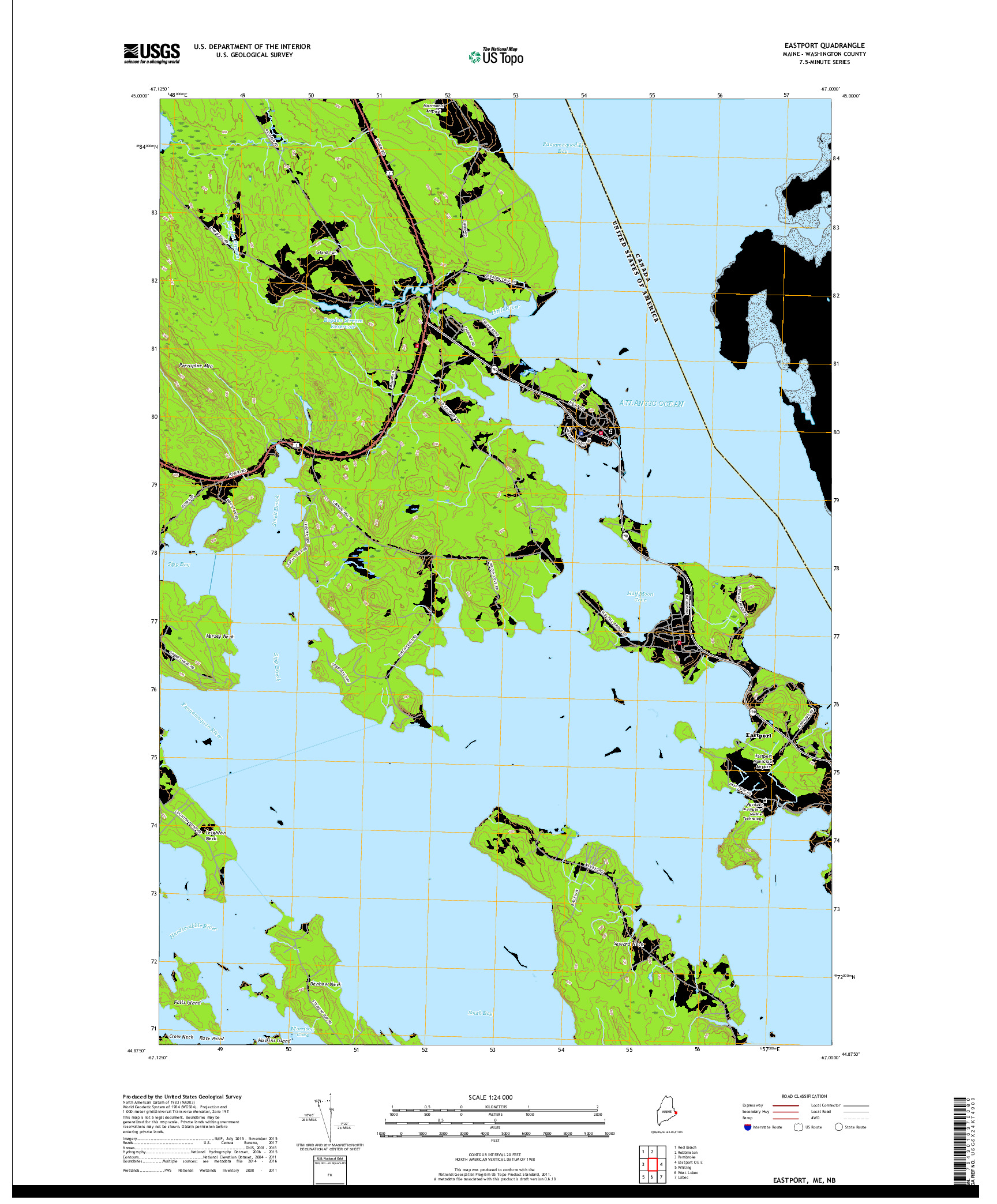 USGS US TOPO 7.5-MINUTE MAP FOR EASTPORT, ME,NB 2018