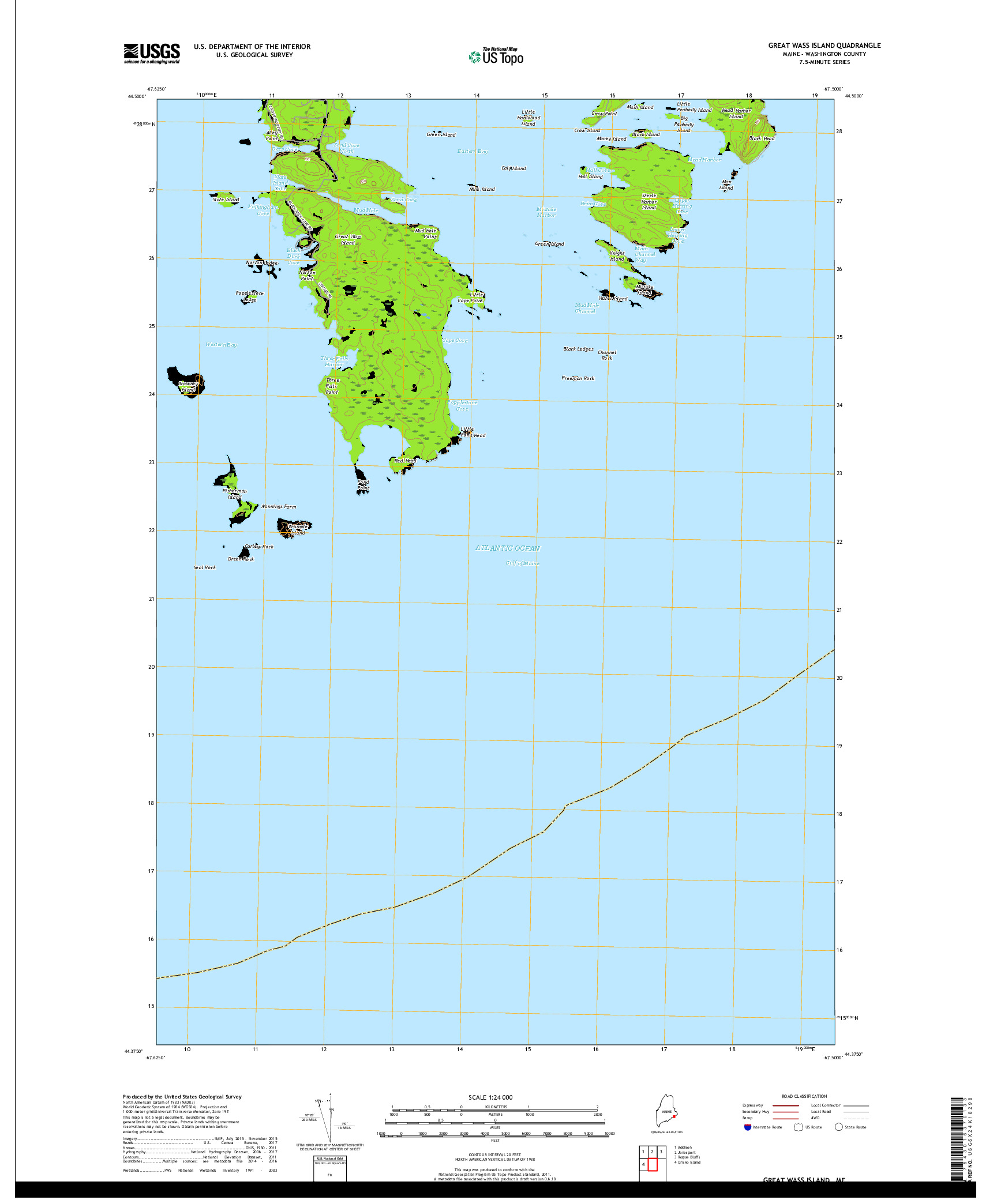 USGS US TOPO 7.5-MINUTE MAP FOR GREAT WASS ISLAND, ME 2018