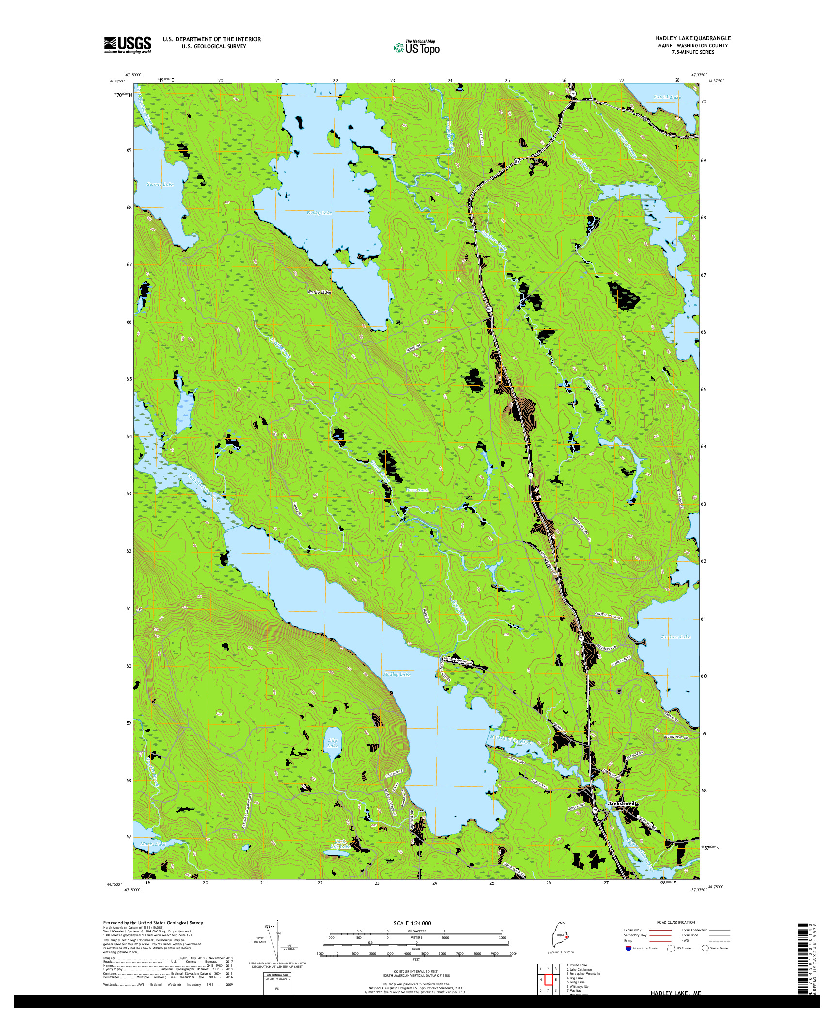 USGS US TOPO 7.5-MINUTE MAP FOR HADLEY LAKE, ME 2018